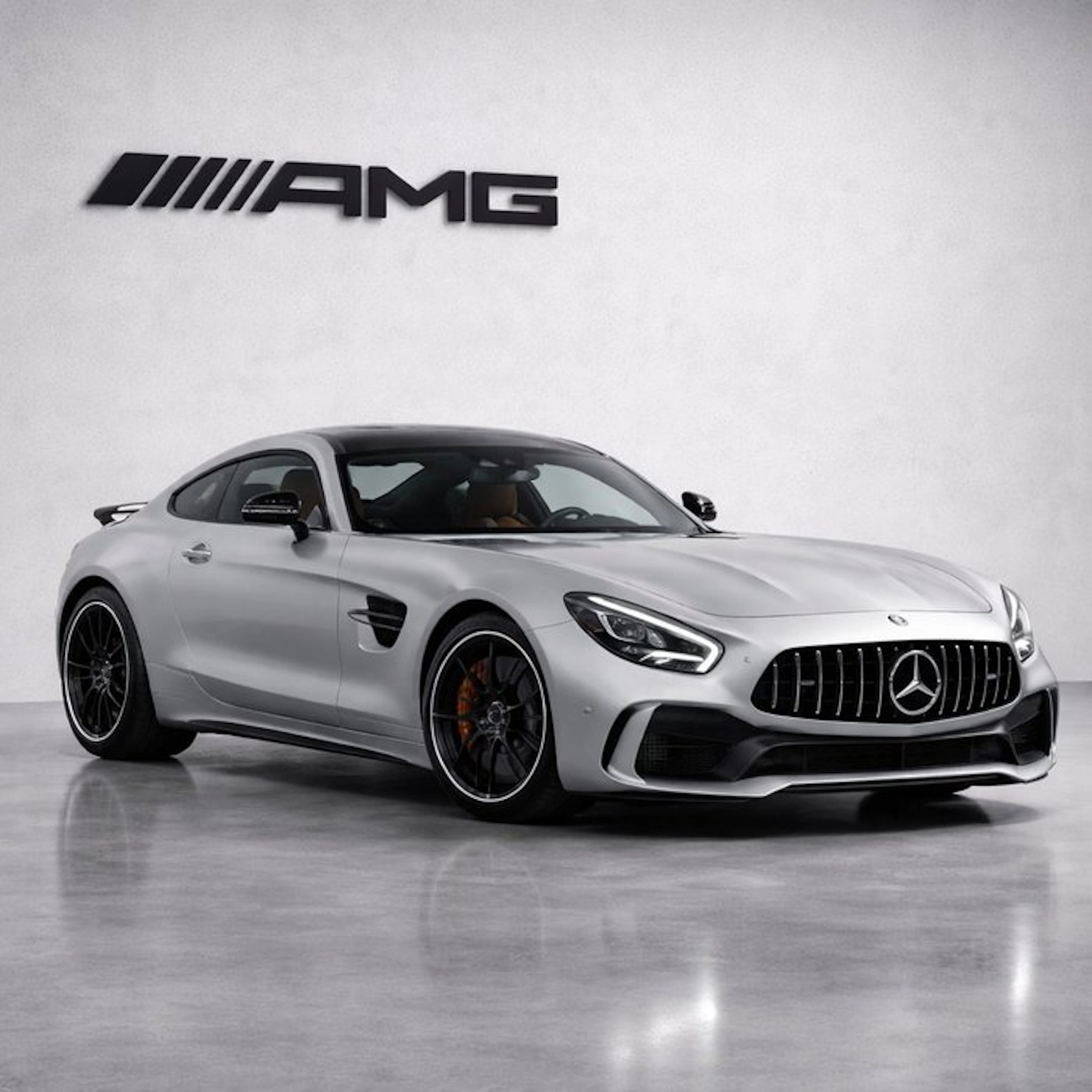 Mercedes-Benz - AMG logo on wall with Mercedes-AMG GT - AMG - Sign - ABS