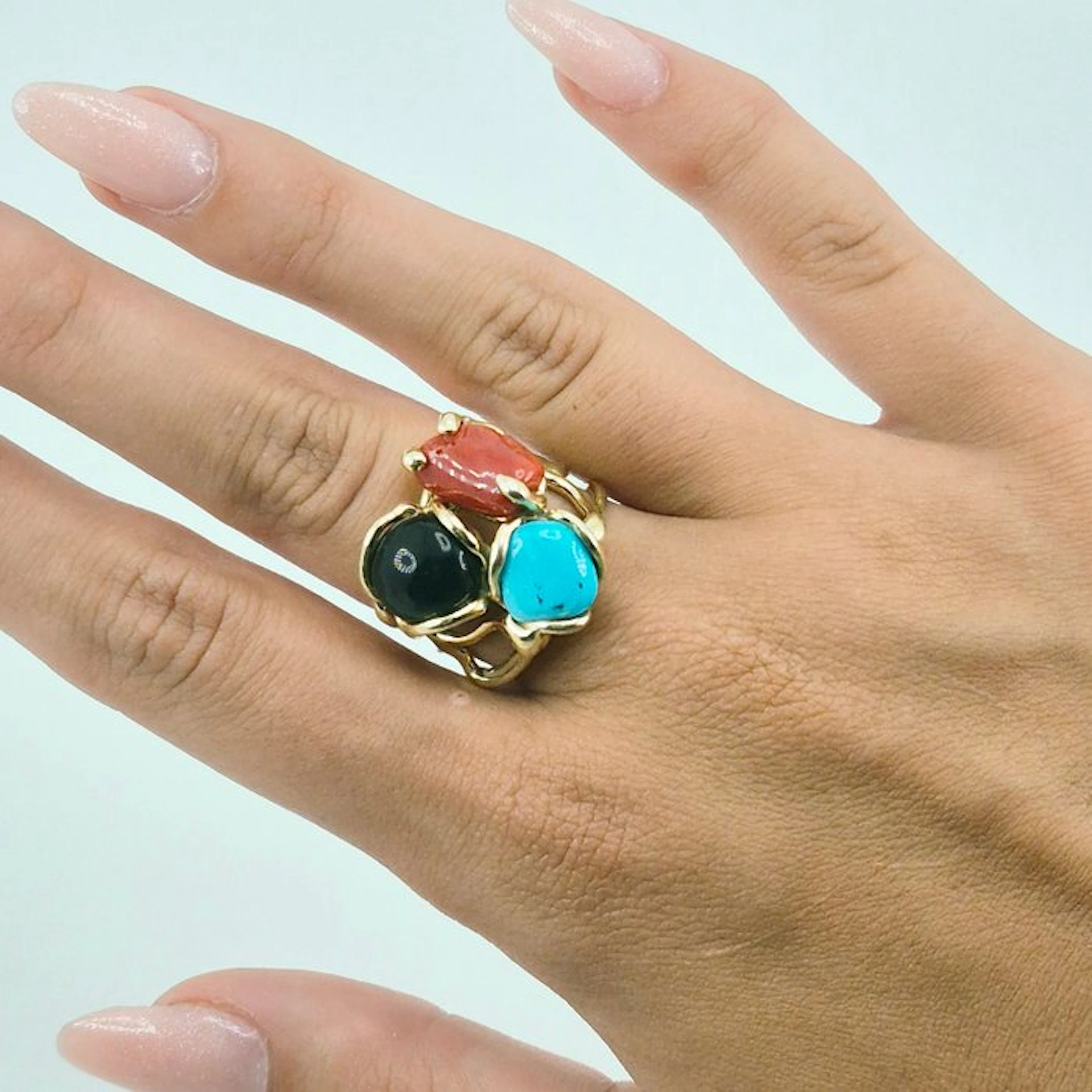 Coral - Silver, Gold-plated - Ring - CORALLO MEDITERRANEO