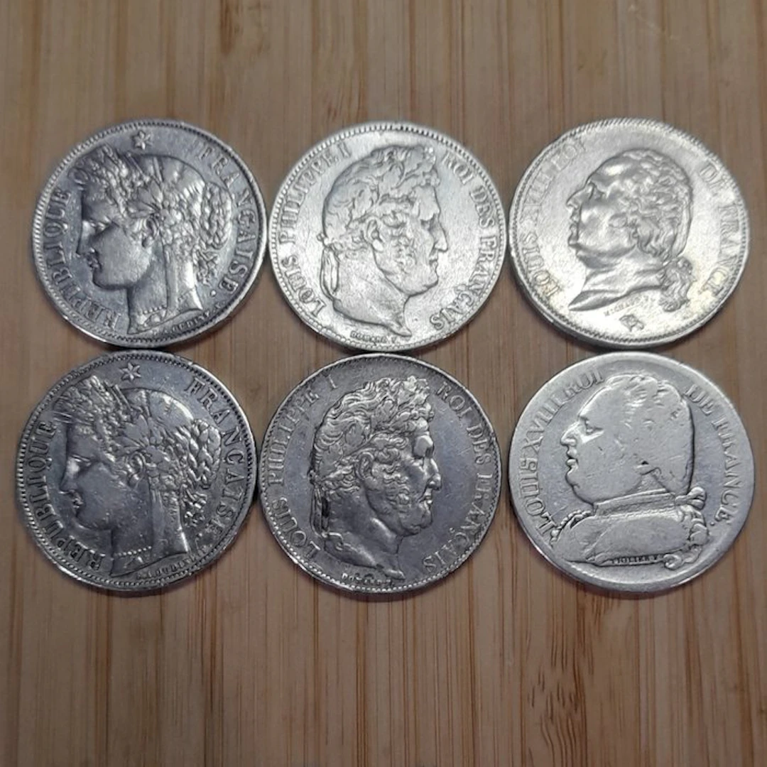 France. 5 Francs 1814/1851 (lot de 6 monnaies en argent)