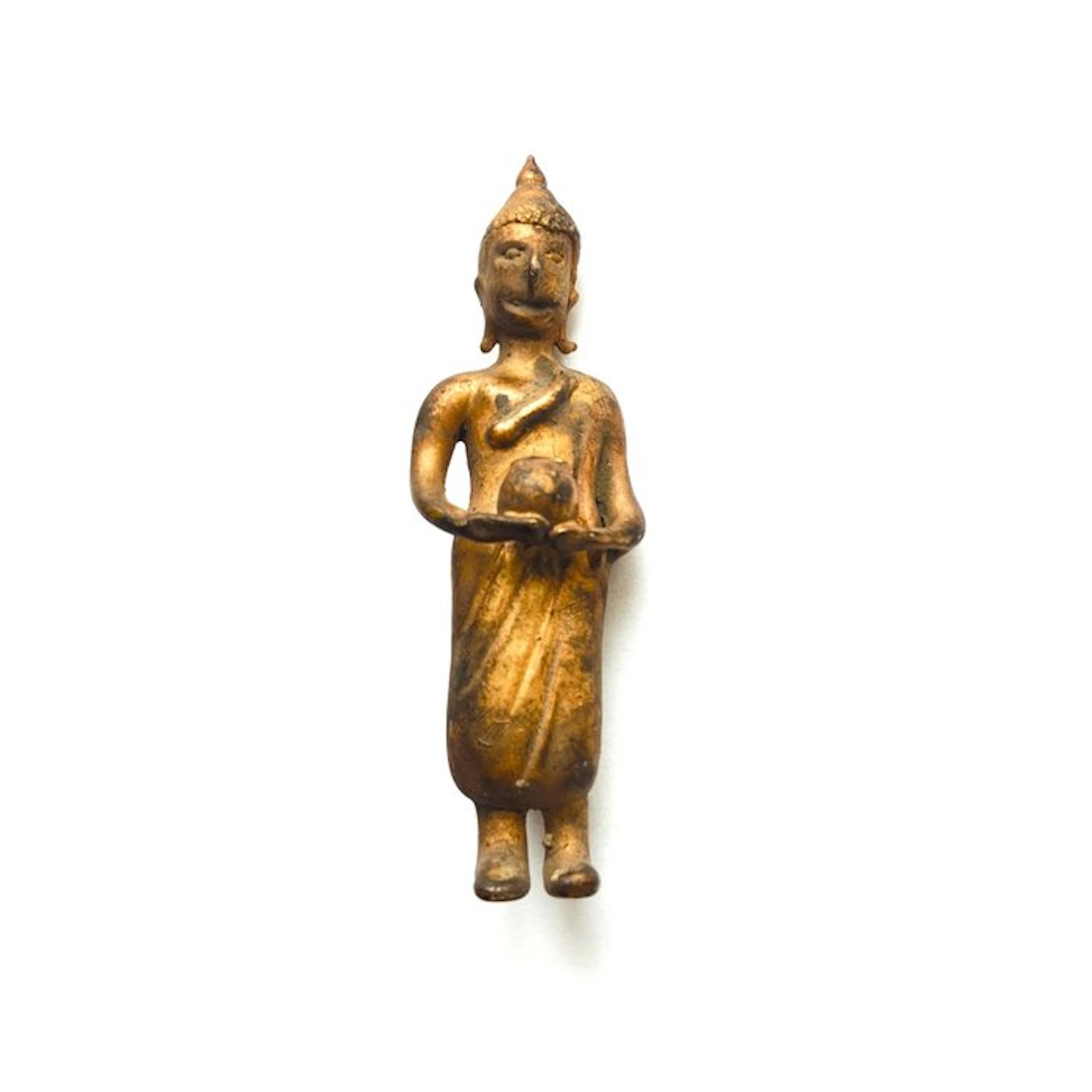 Ancient Siamese Gilded Archaic Glass Begging Buddha Bead Talisman - 100 mm