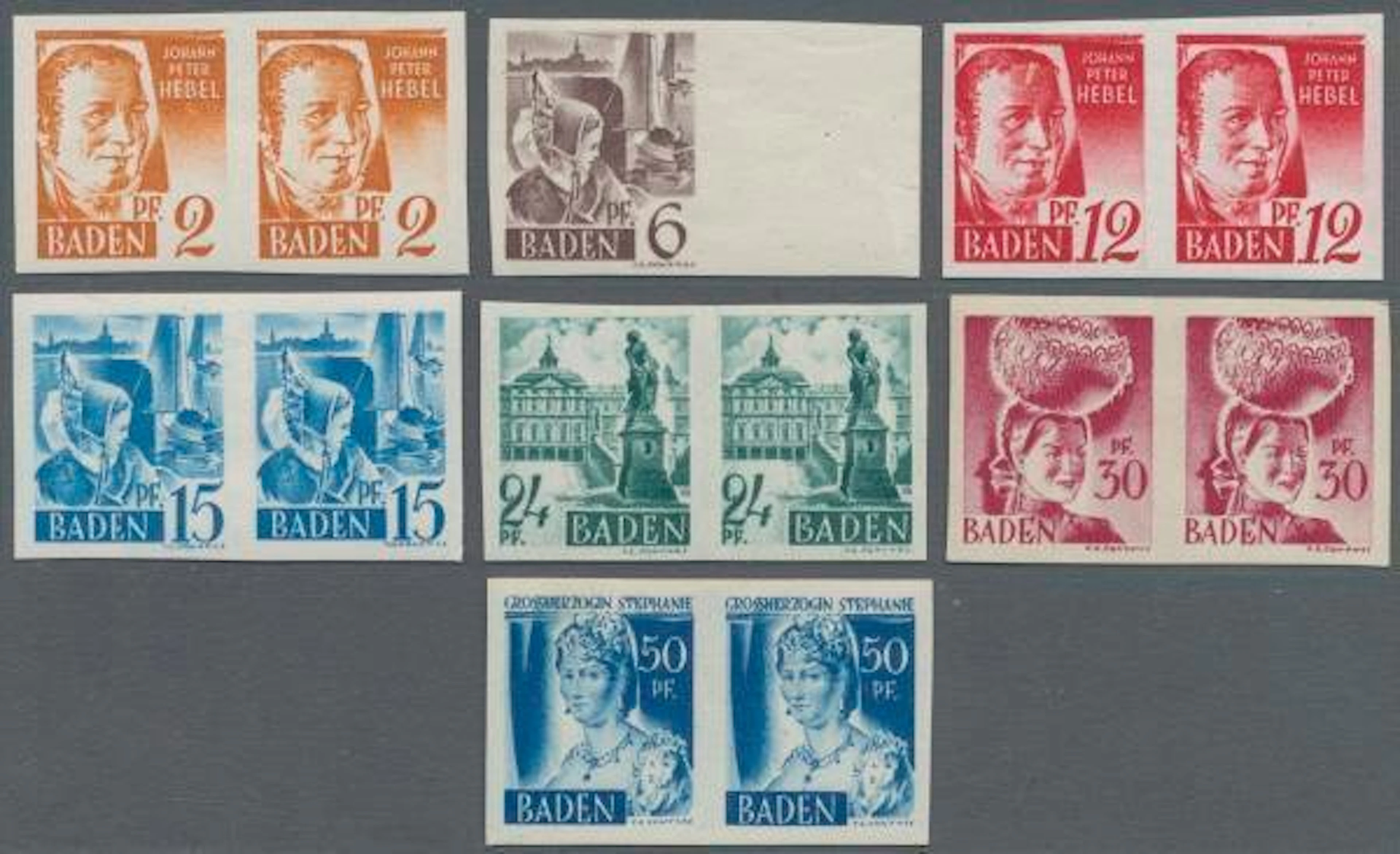 Baden 1948 - Personages: 6 unperforated pairs and a few...