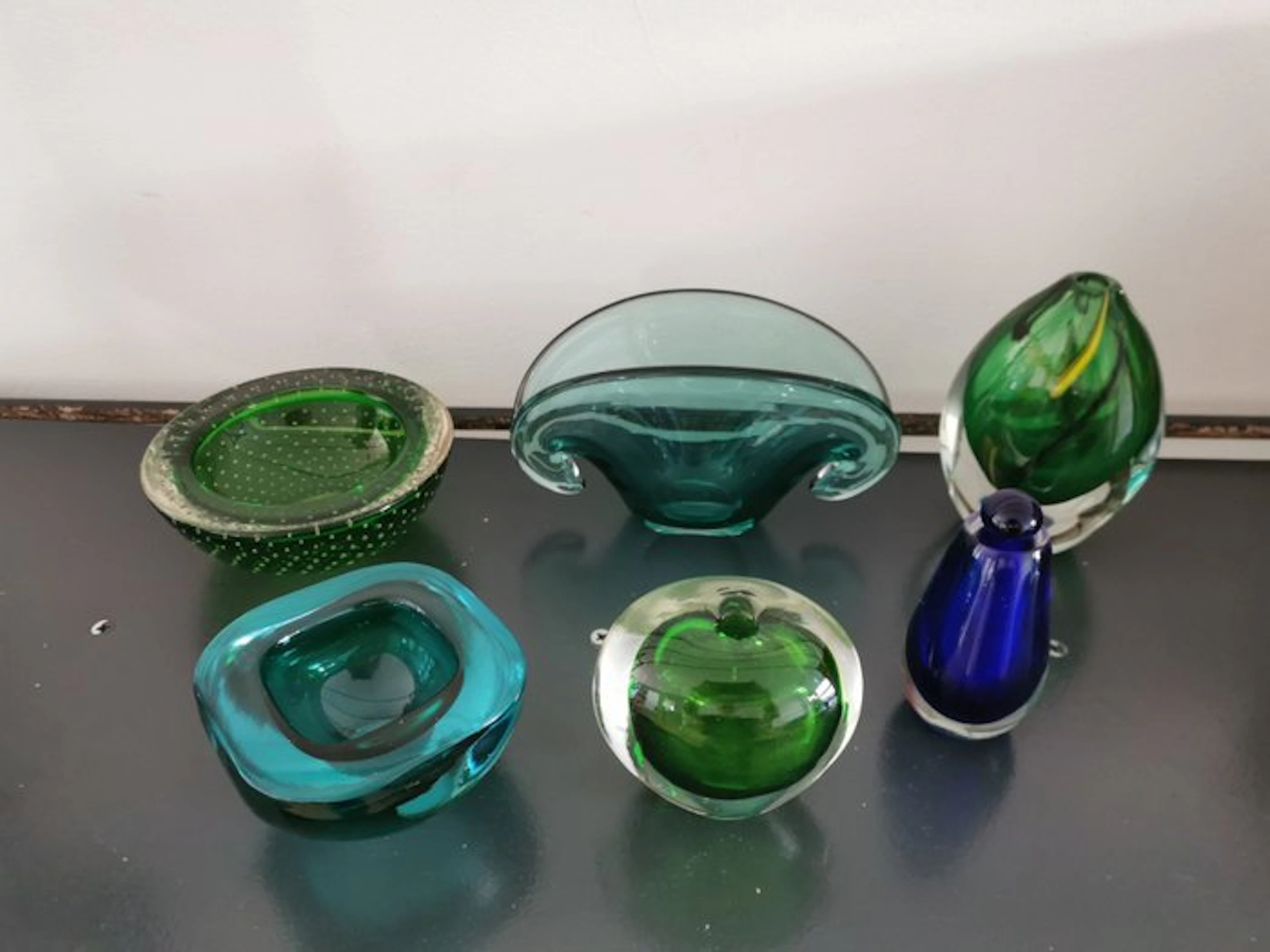 Platter (6) - Glass - Lot: Sommerso Murano glass pieces and others