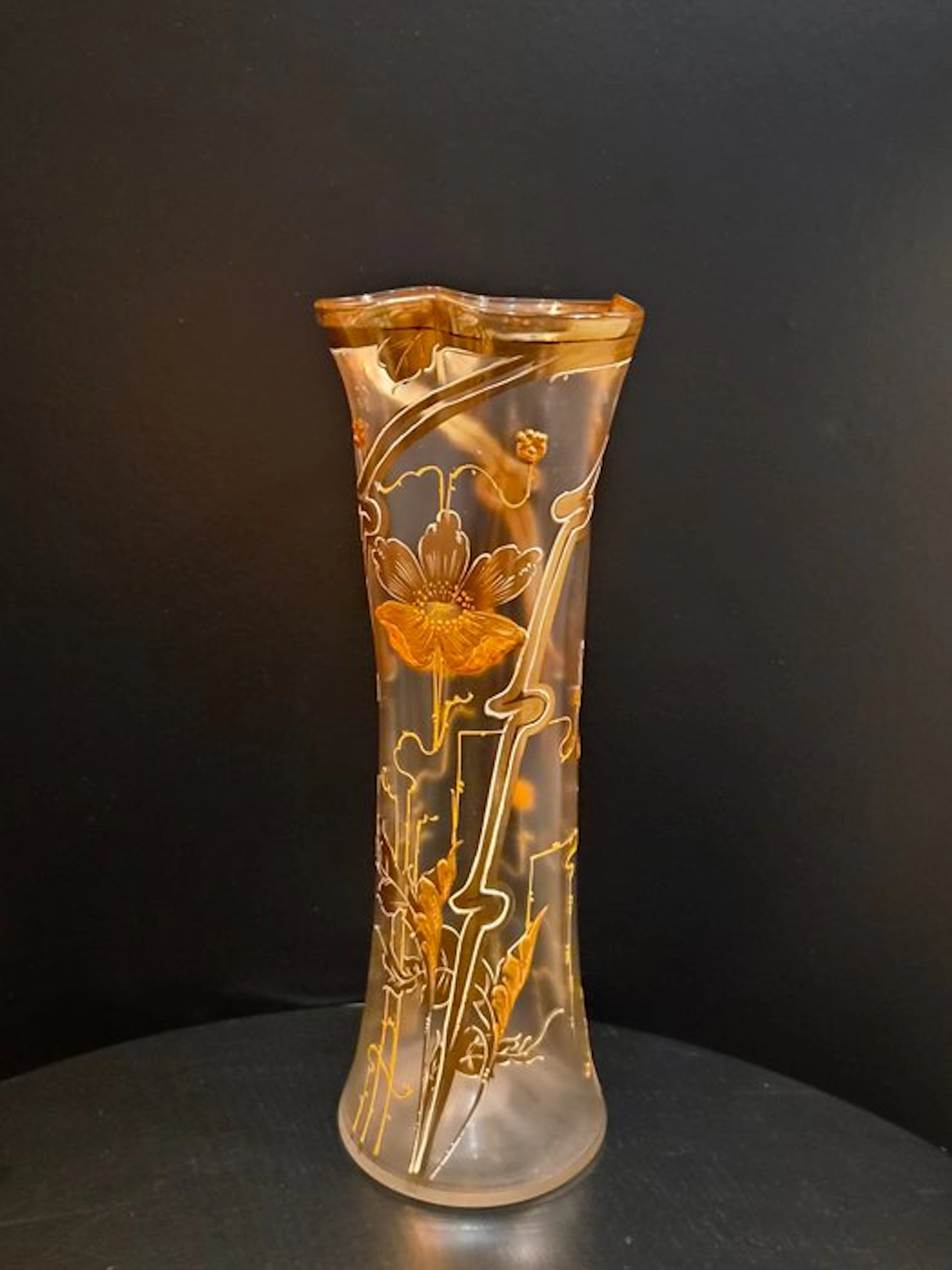 Vase - An Antique Art Nouveau Enameled and Gilded Glass...