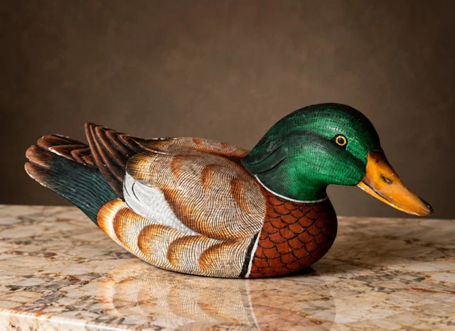 Duck decoy - Large Hand-Carved Mallard Drake 38 cm –...