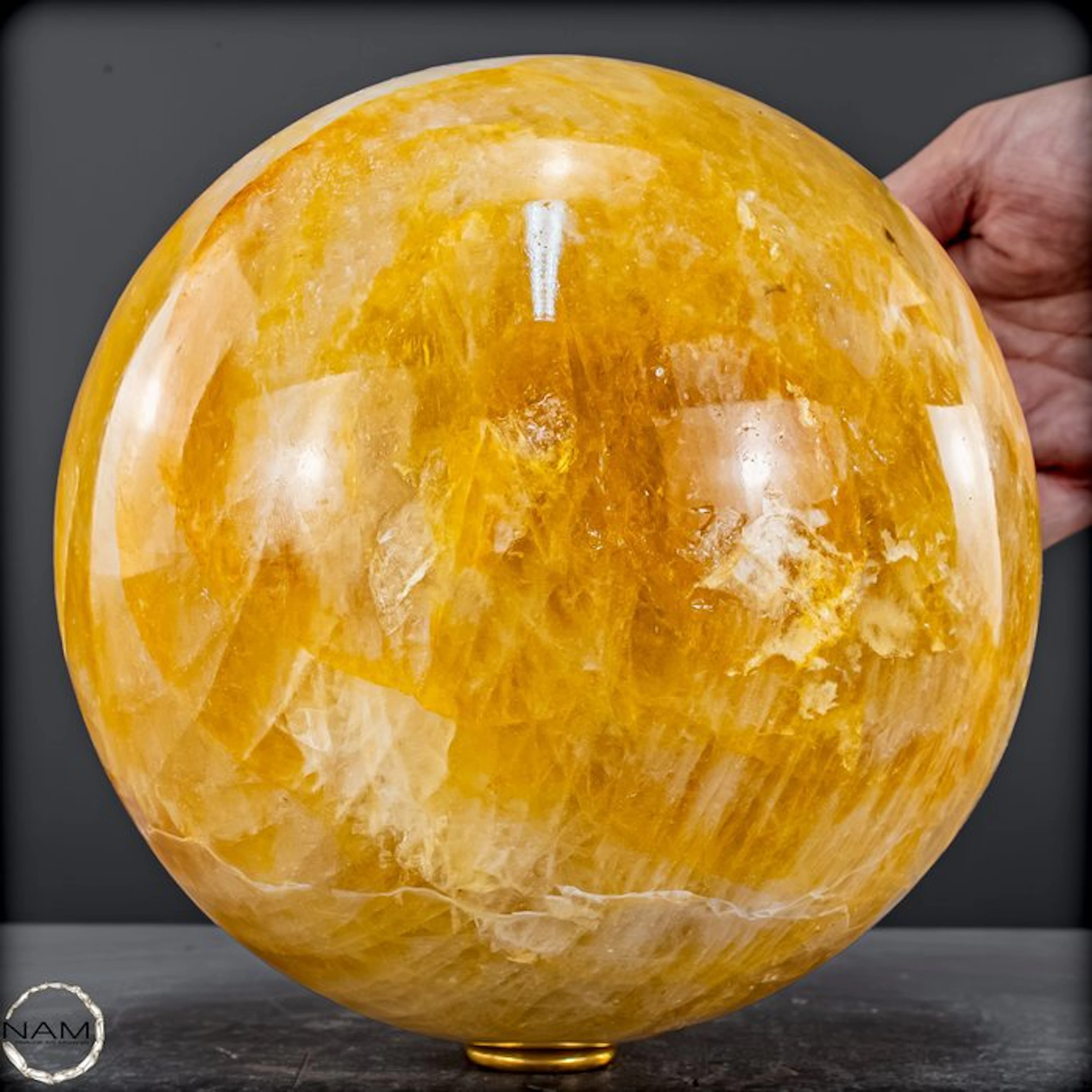 Natural Golden Healer Quartz Sphere – warm light