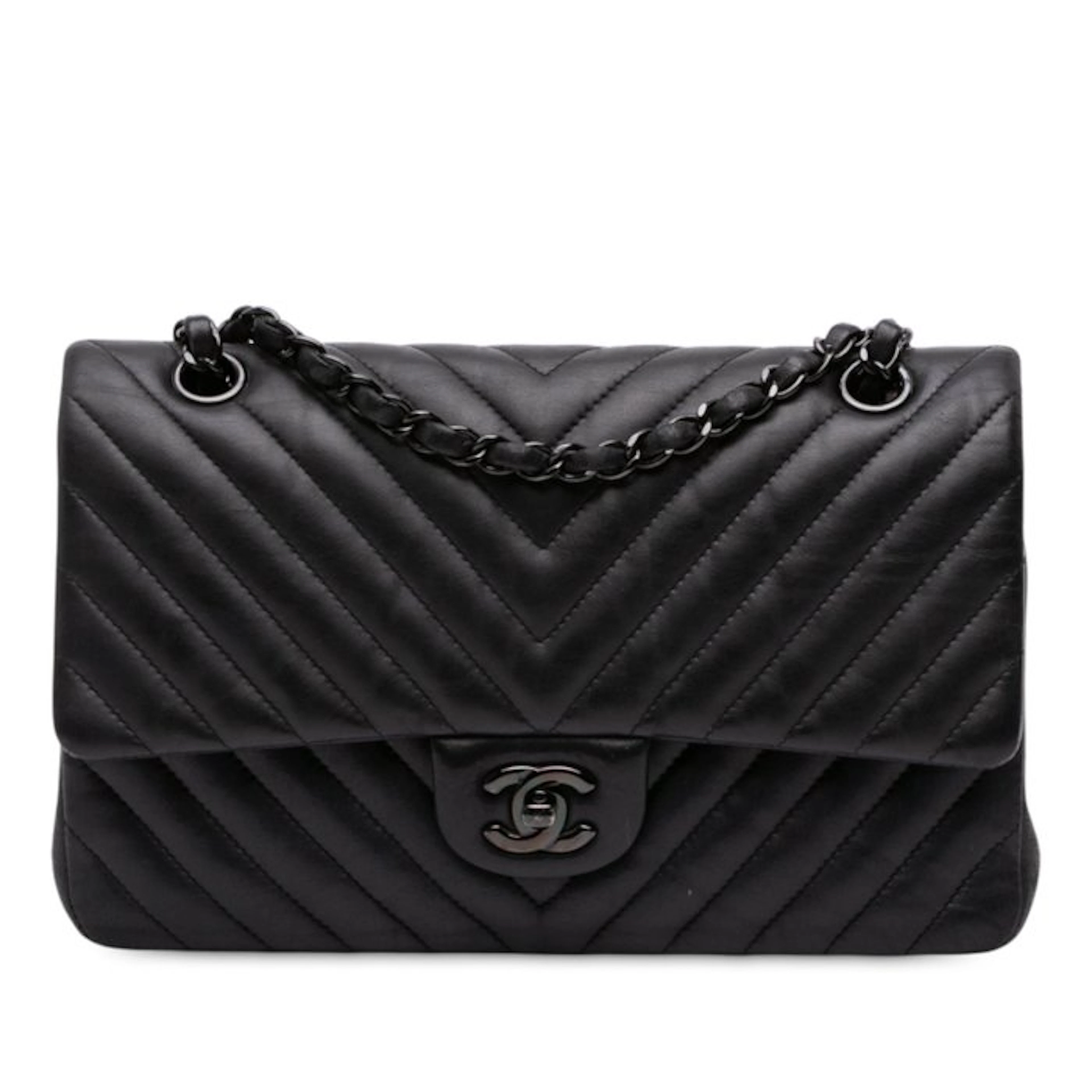 Chanel - Medium Classic Chevron Lambskin So Black Double Flap - Bag