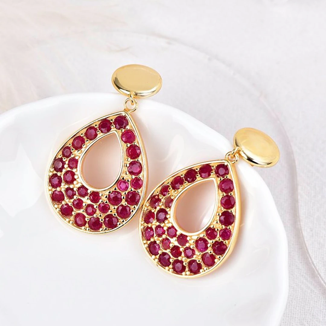 No reserve price - Earrings Silver - Ruby - Certified