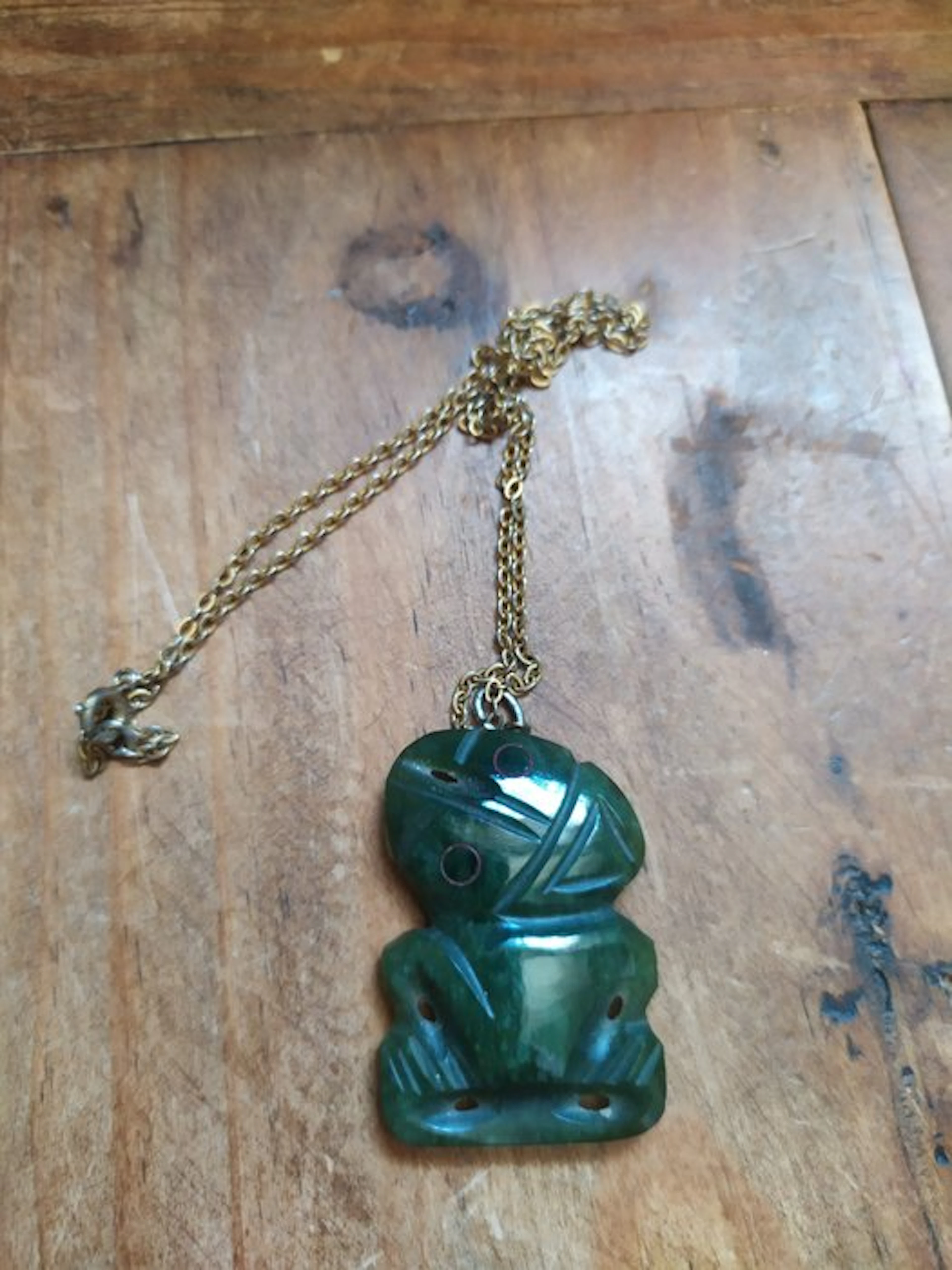 Greenstone Pounamu Hei Tiki Pendant Necklace - Maori...