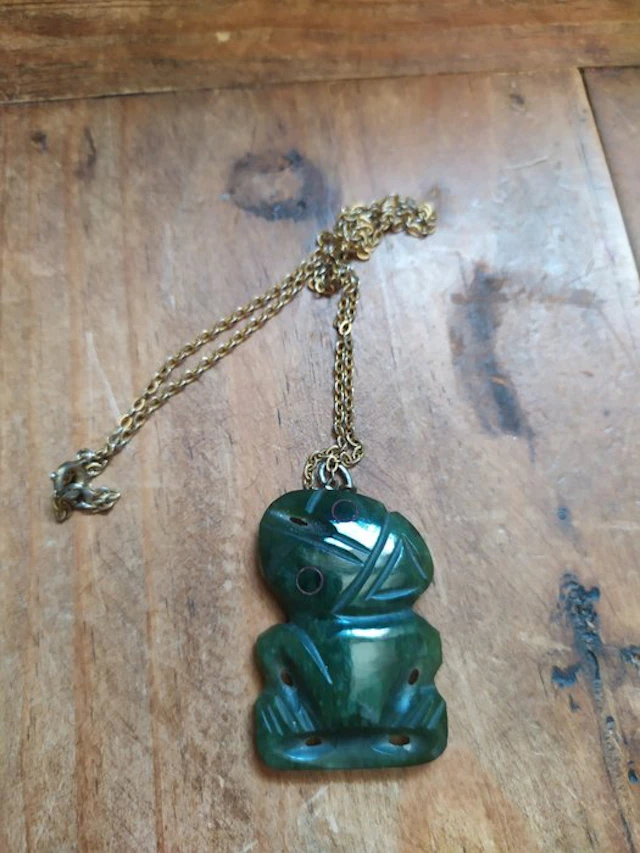 Greenstone Pounamu Hei Tiki Pendant Necklace - Maori...