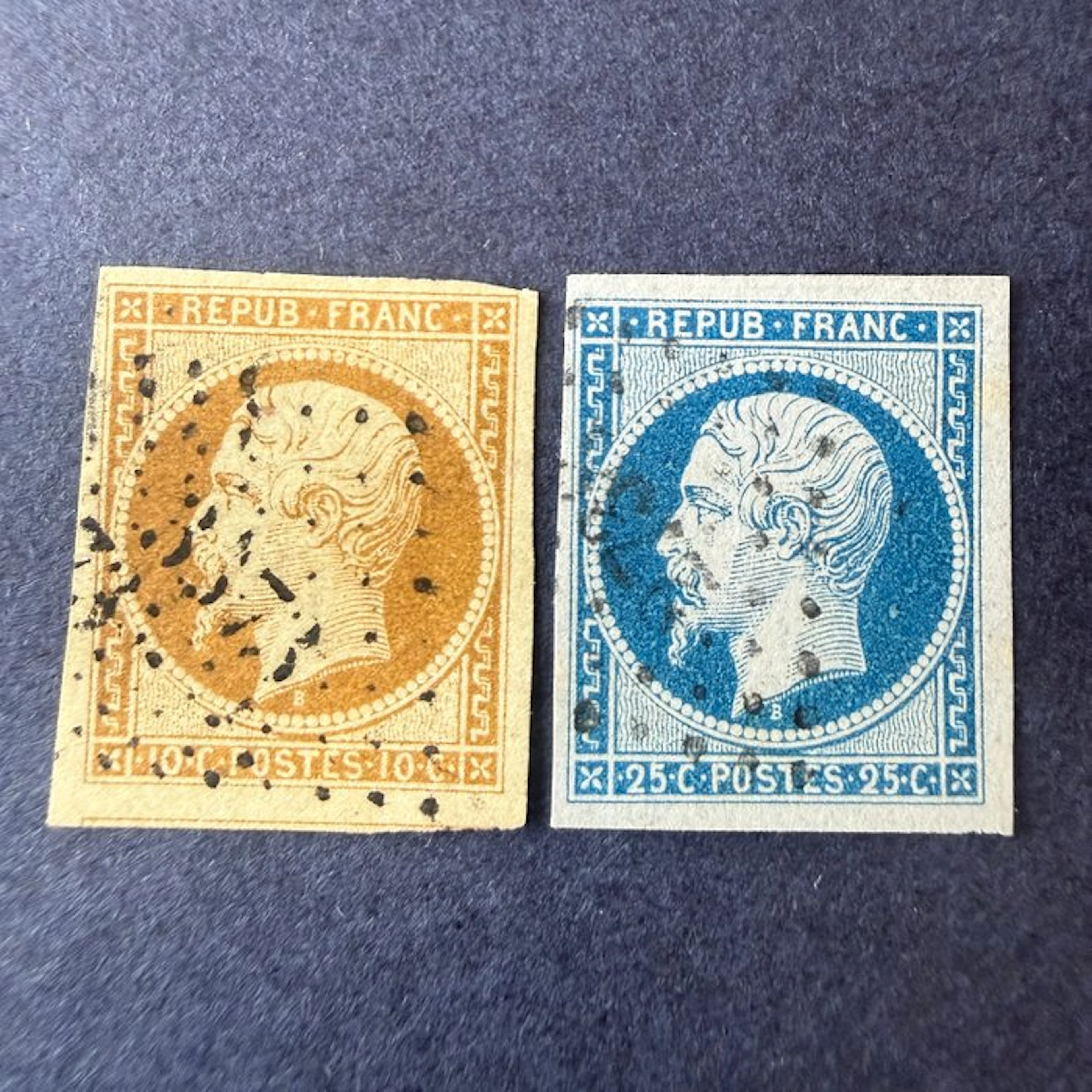 France - Yvert 9 and 10 'Napoléon Présidence' in obliterated condition