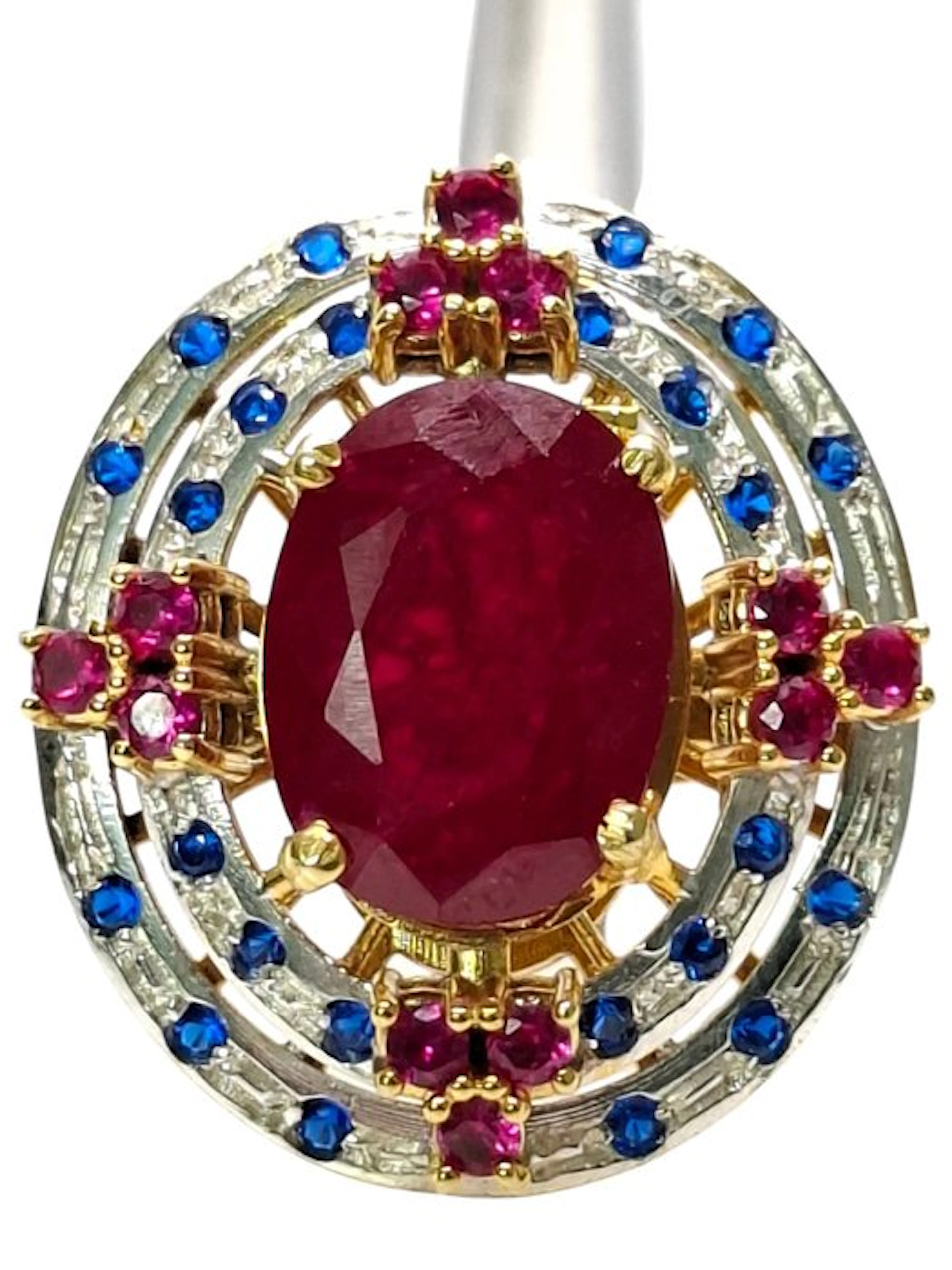 No reserve price - Ring - 9 kt. Silver, Yellow gold Ruby - Mixed gemstones