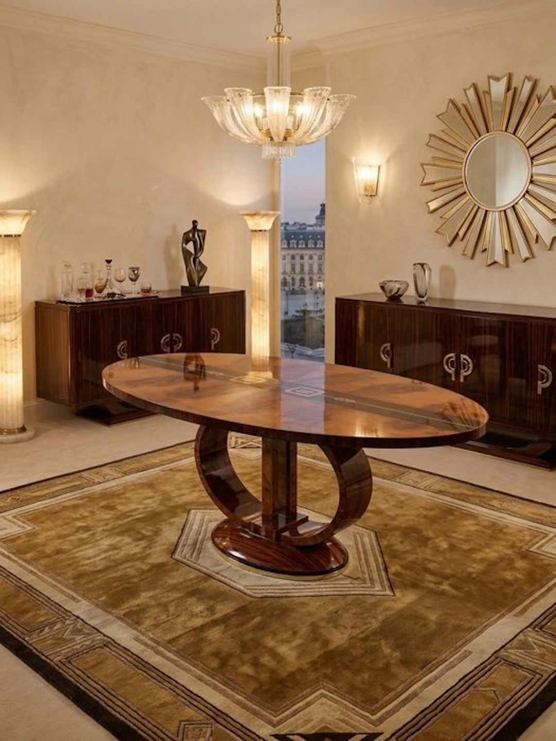 Dining table - Wood - Art Deco table with 6 chairs
