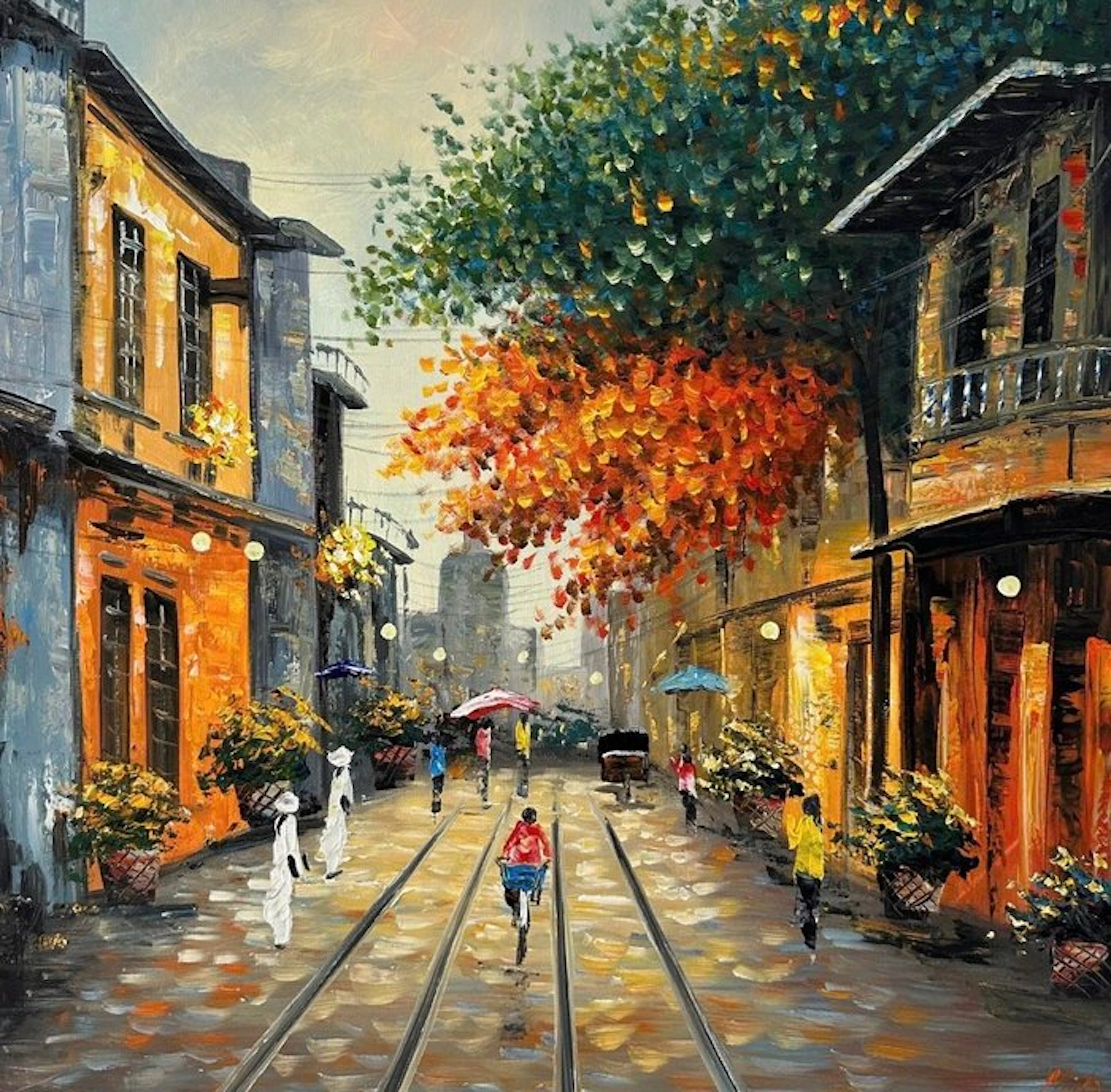 Nguyễn Van Pho - L'écho des lanternes dorées ↑80 →80 cm