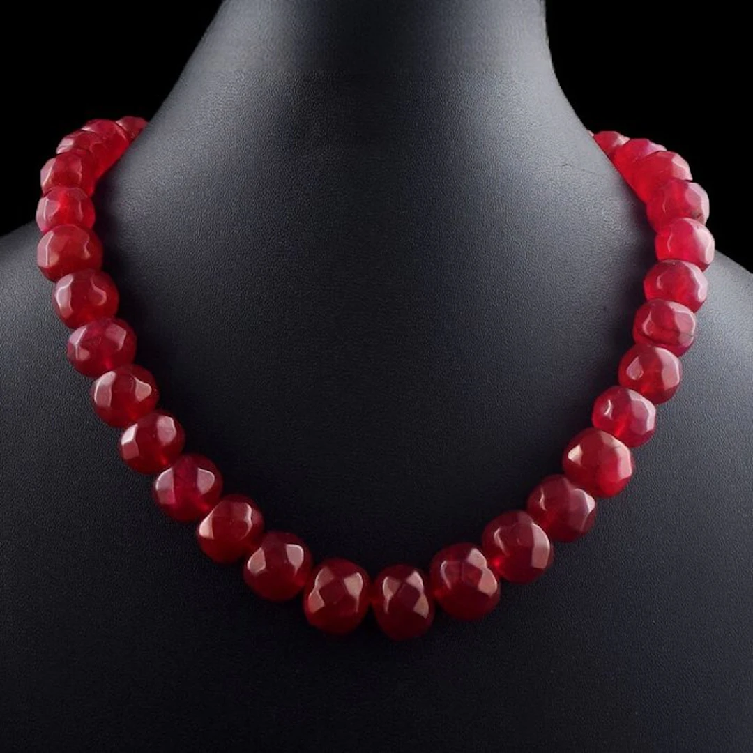 Really nice necklace handmade faceted ruby beads - 850 Cts. Jewellery- 170 g