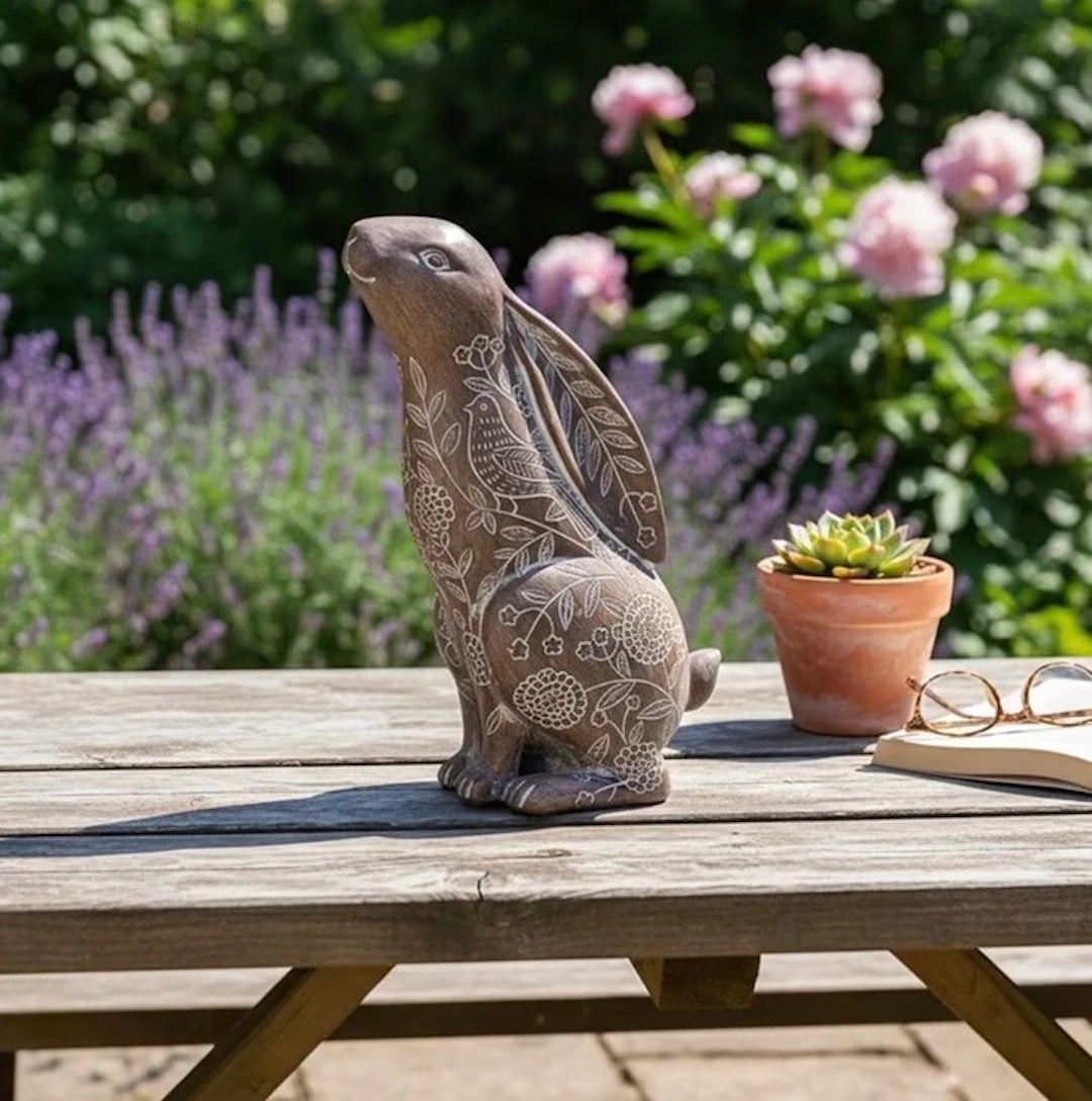 Figure - Floral Rabbit Sculpture - Resin