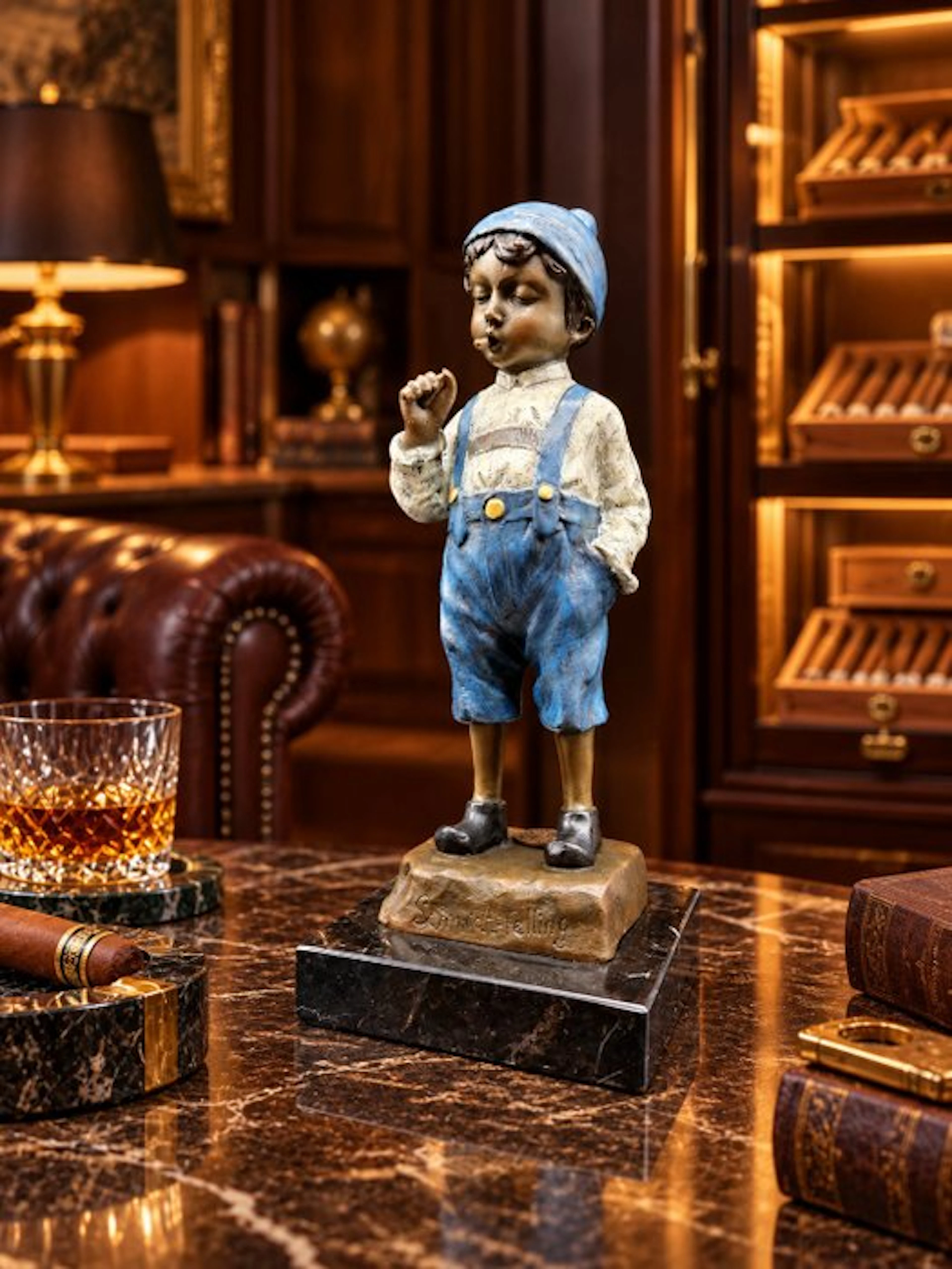 Statue, Bronze: Smoking Boy - 20.5 cm - Bronze, Marble - 2026
