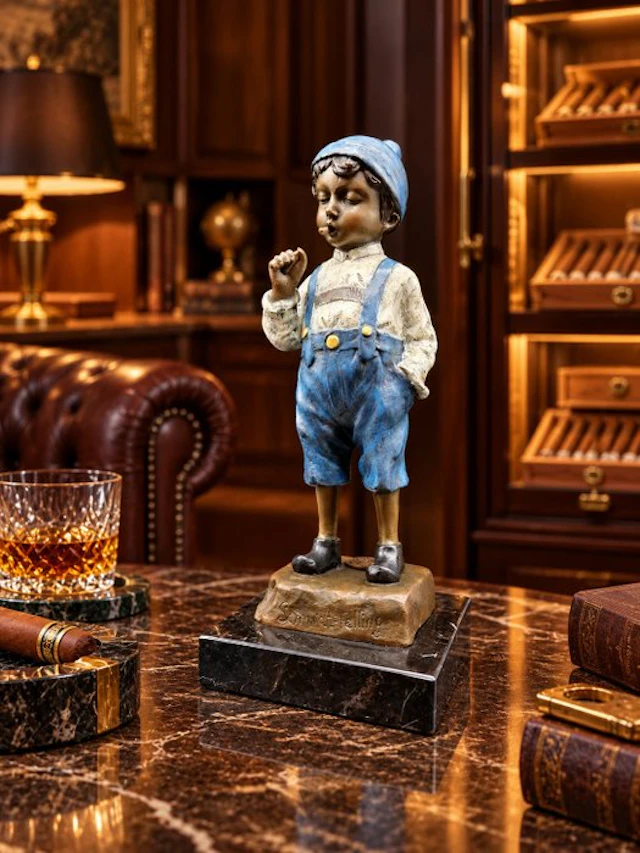 Statue, Bronze: Smoking Boy - 20.5 cm - Bronze, Marble - 2026