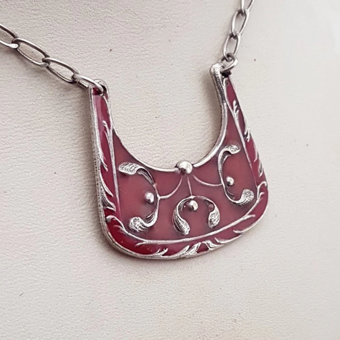 Art Nouveau, Maretakken + enamel. Silver-plated, Metal - Necklace