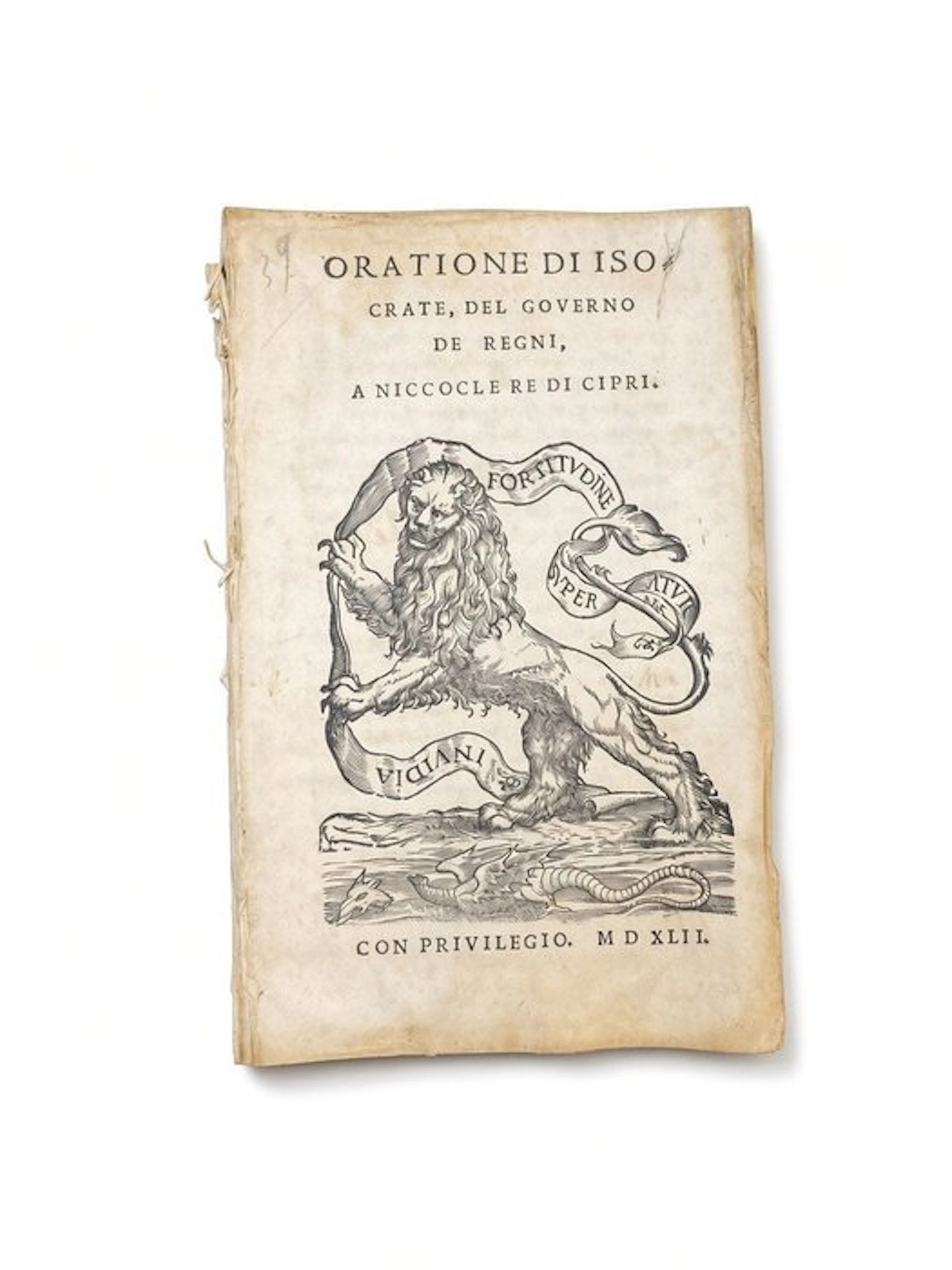 ISOCRATE - ORATIONE del Governo de’ Regni - 1542
