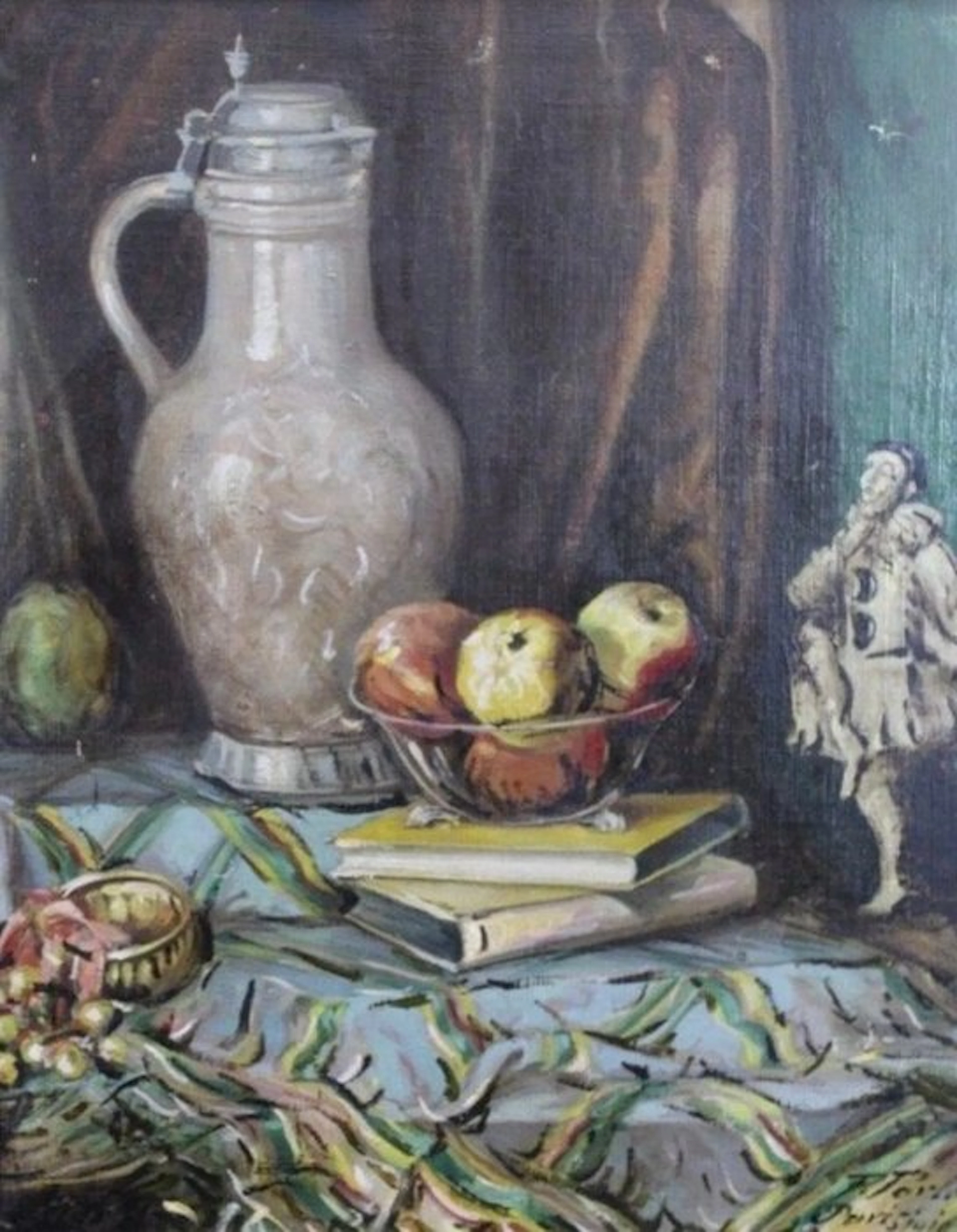 Percy Parlo (1890-1967) - Stillleben mit Krug, Büchern und Pierrot-Figur