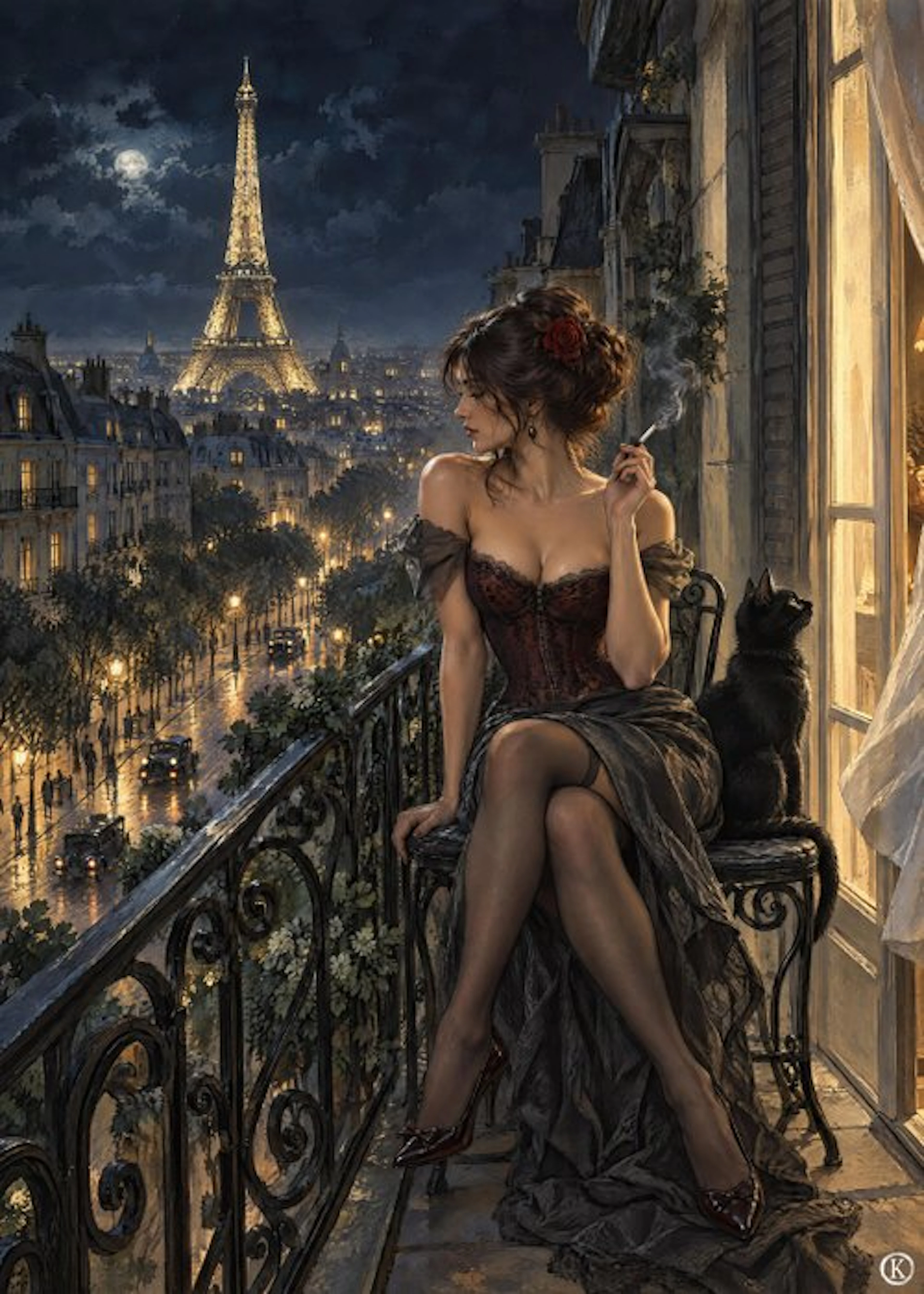 Kleury.art - [XL Canvas] "Midnight Cigarette in Paris" by Kleury.art (1/5)