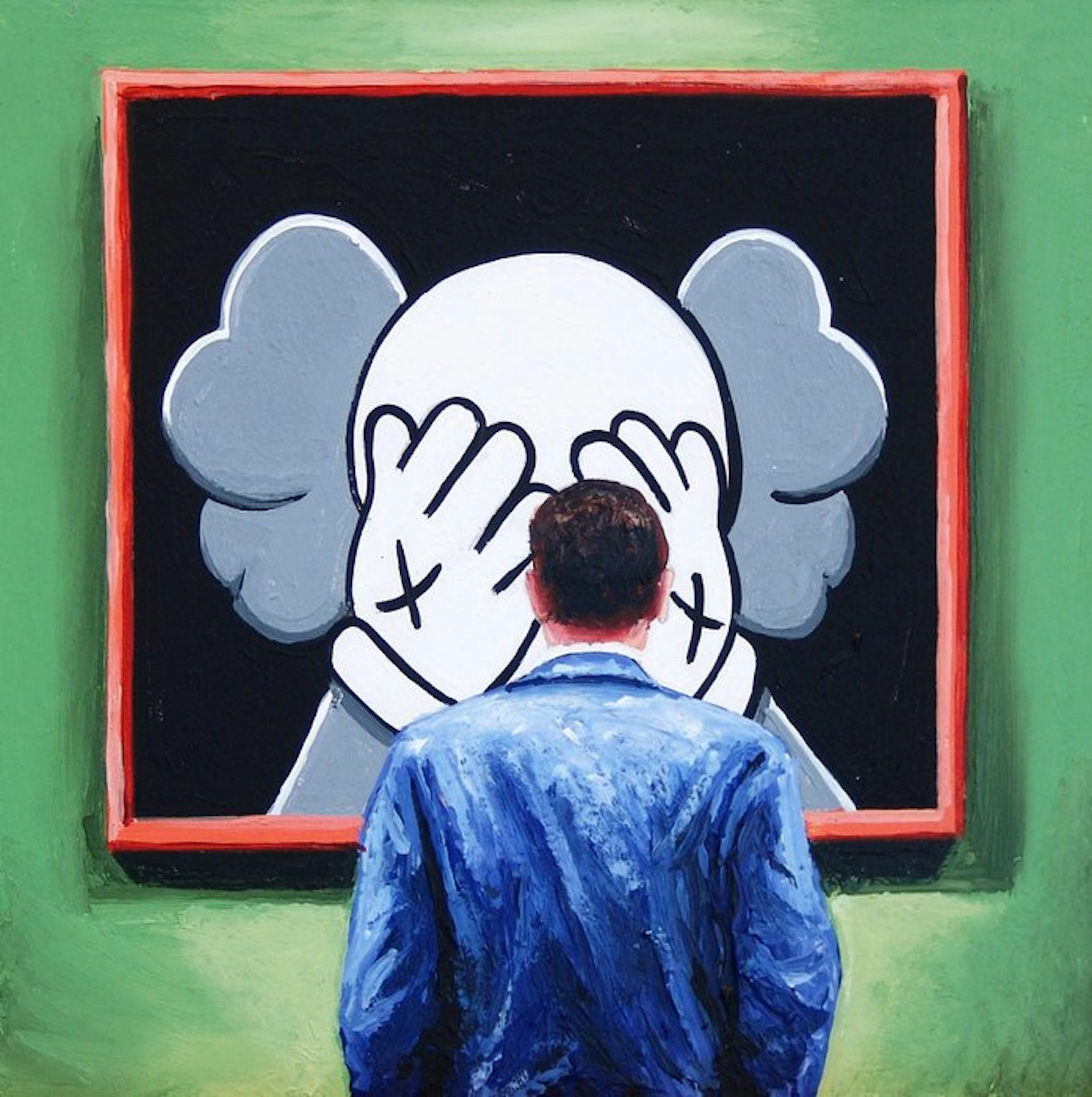Gerard Boersma (1976) - Clown (painting of a man enjoying a painting by Kaws)