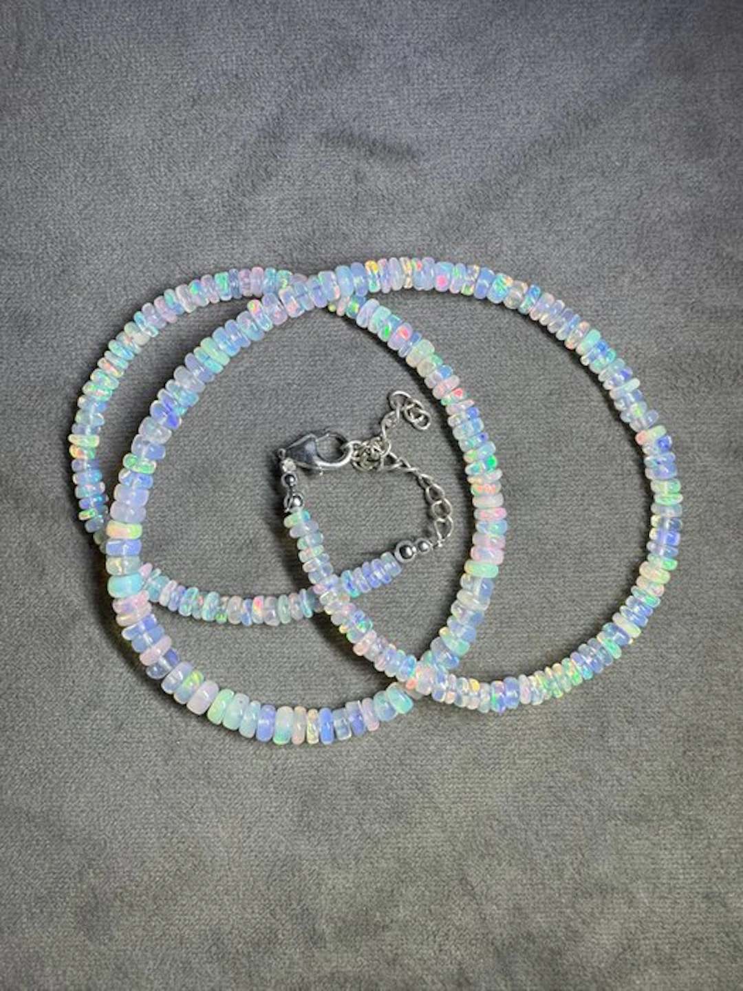 Smooth white opal necklace from Ethiopia with 925 silver...