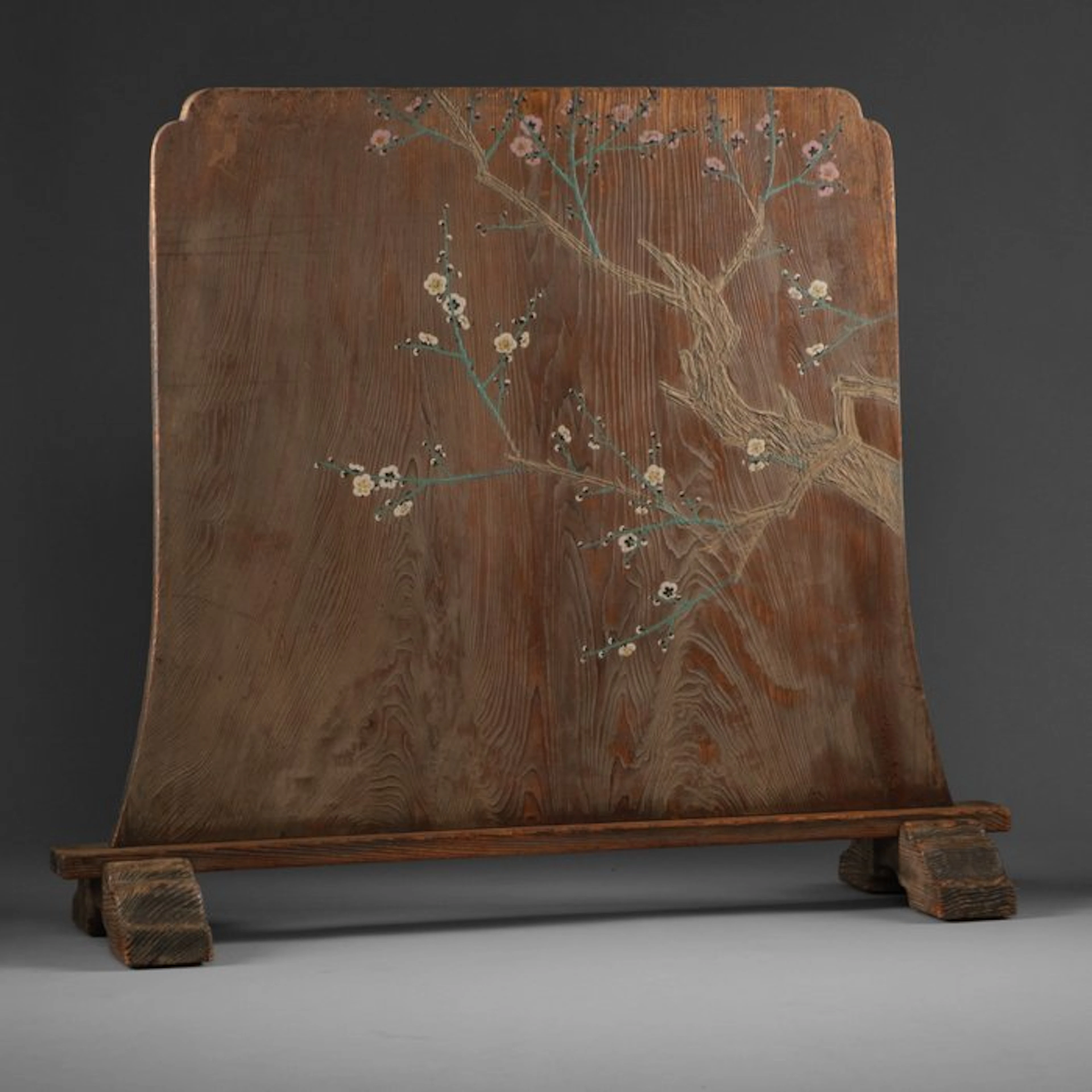 Freestanding screen 衝立 (tsuitate) with plum design - Wood