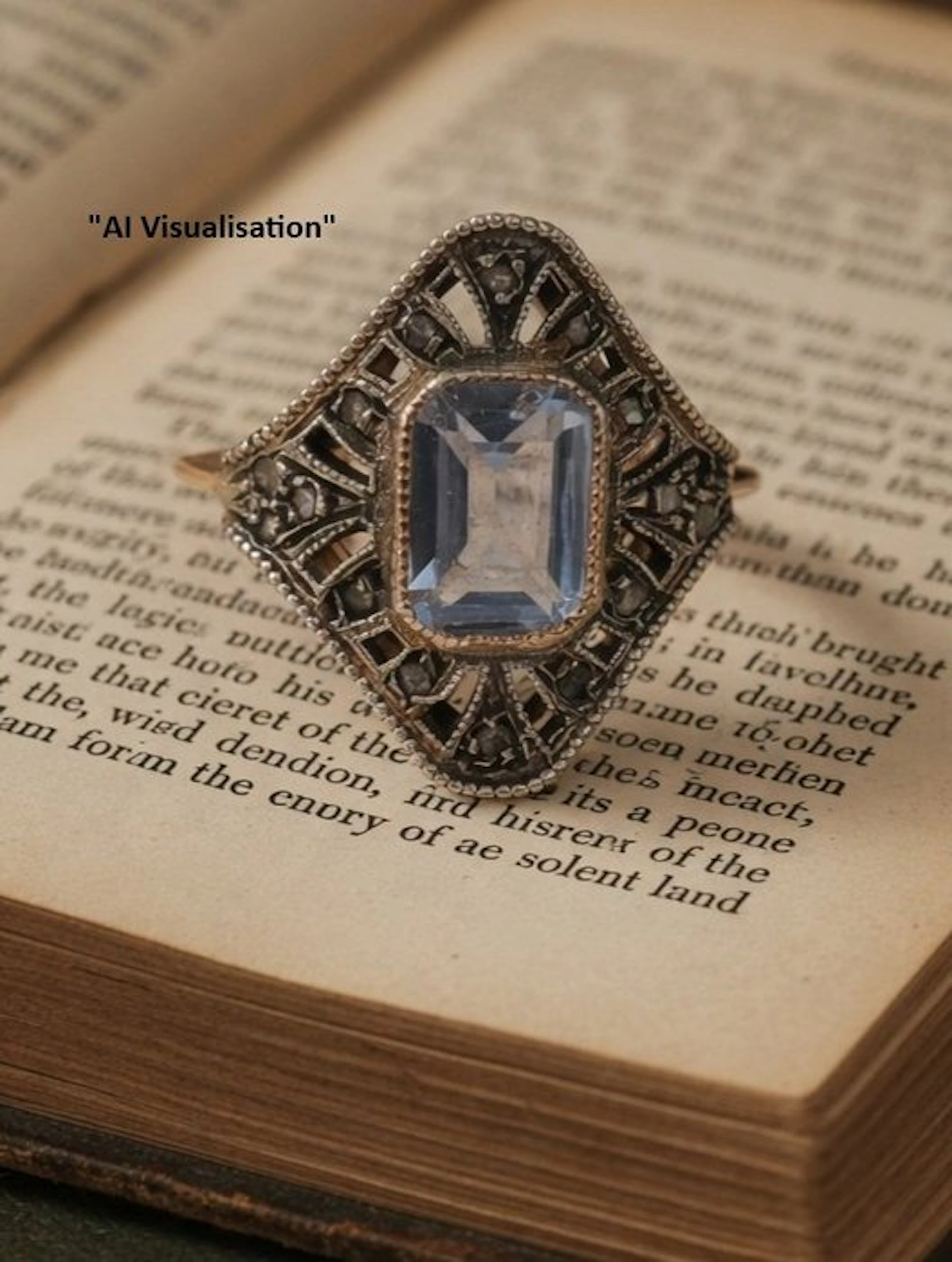 No reserve price - Ring - 9 kt. Silver, Rose gold Aquamarine - Diamond