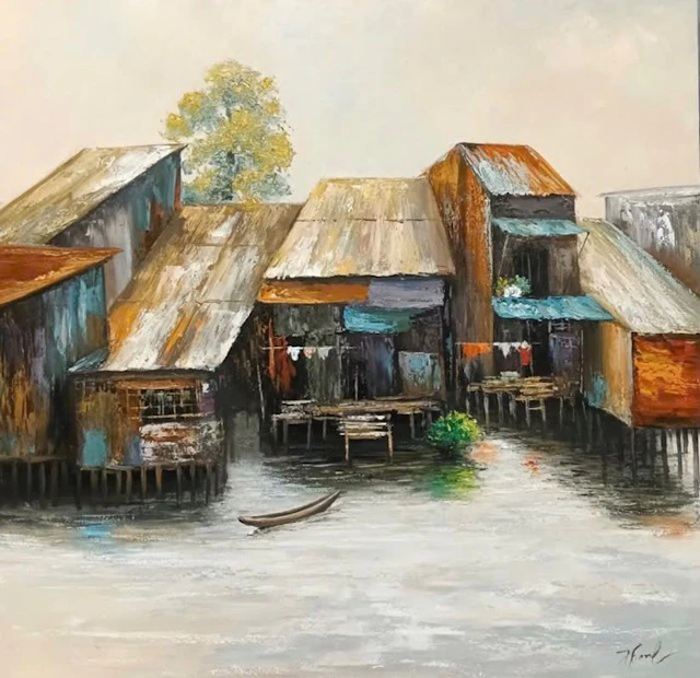 Hoàng Văn Hợp - Bord du Mékong ↑80 →80 cm ✦ Vendu sans prix de réserve ✦