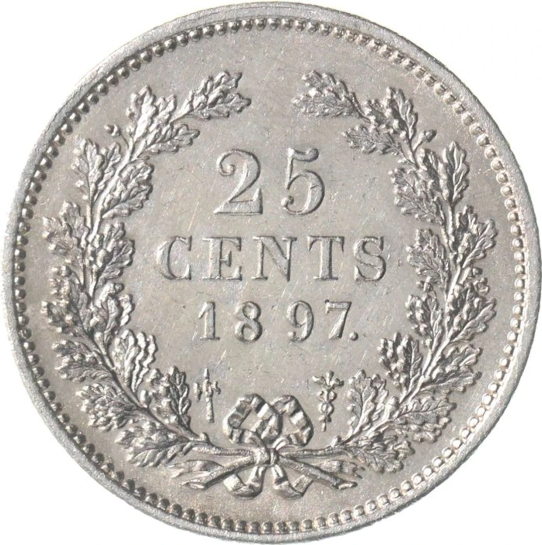 Netherlands. Wilhelmina. 25 Cents 1897 KWALITEIT (No reserve price)
