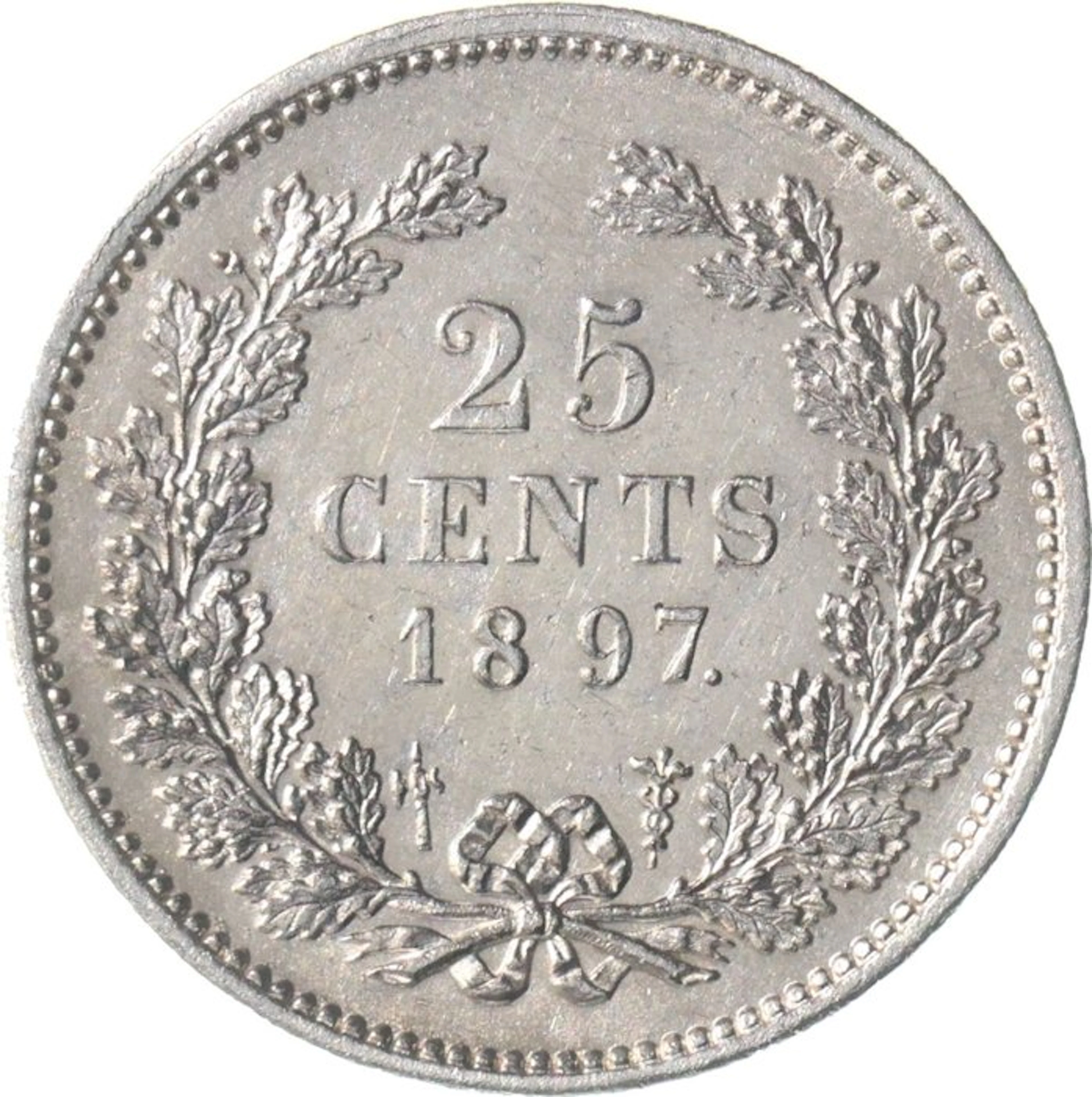 Netherlands. Wilhelmina. 25 Cents 1897 KWALITEIT (No reserve price)
