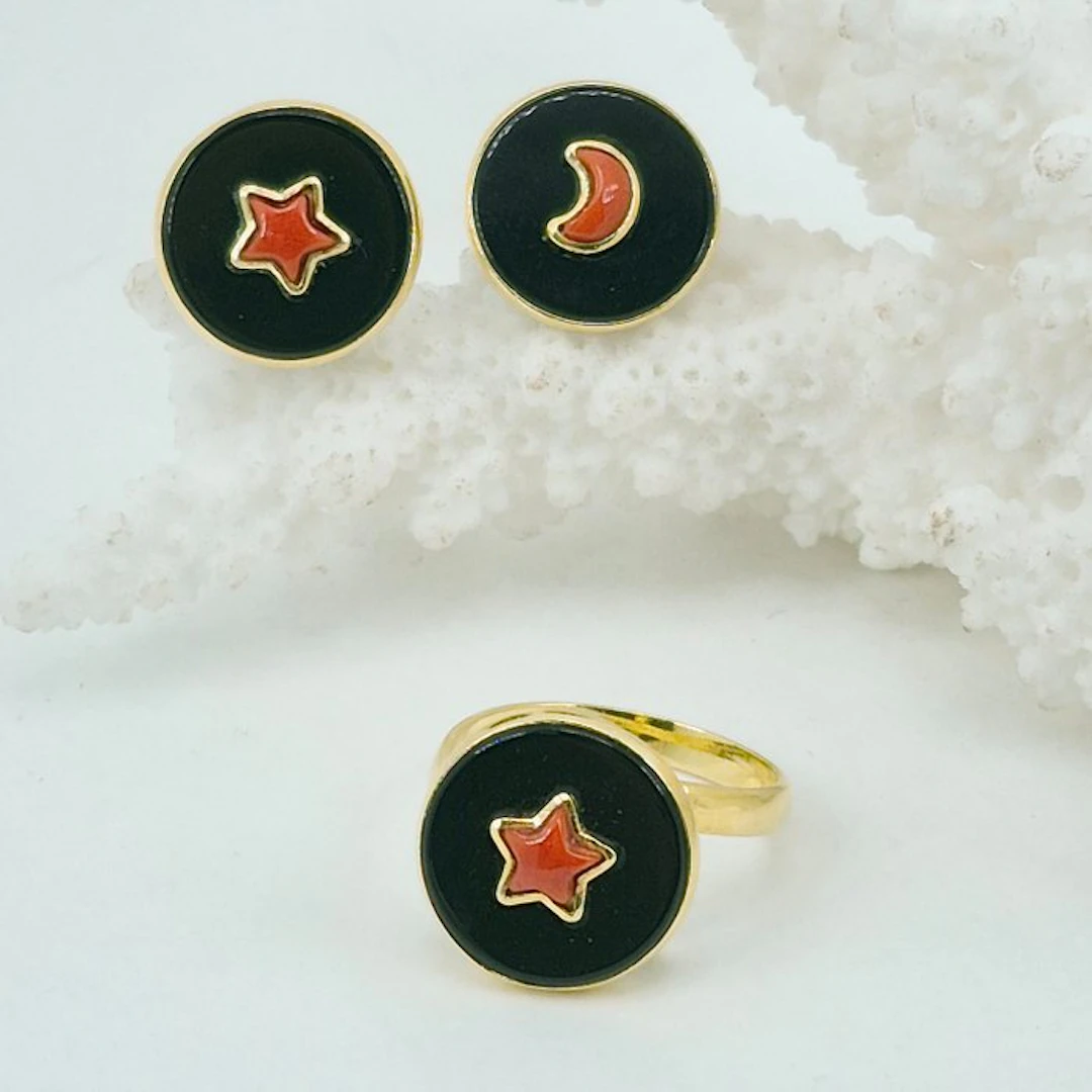 Coral - Silver, Gold-plated - 2 piece jewellery set - CORALLO MEDITERRANEO
