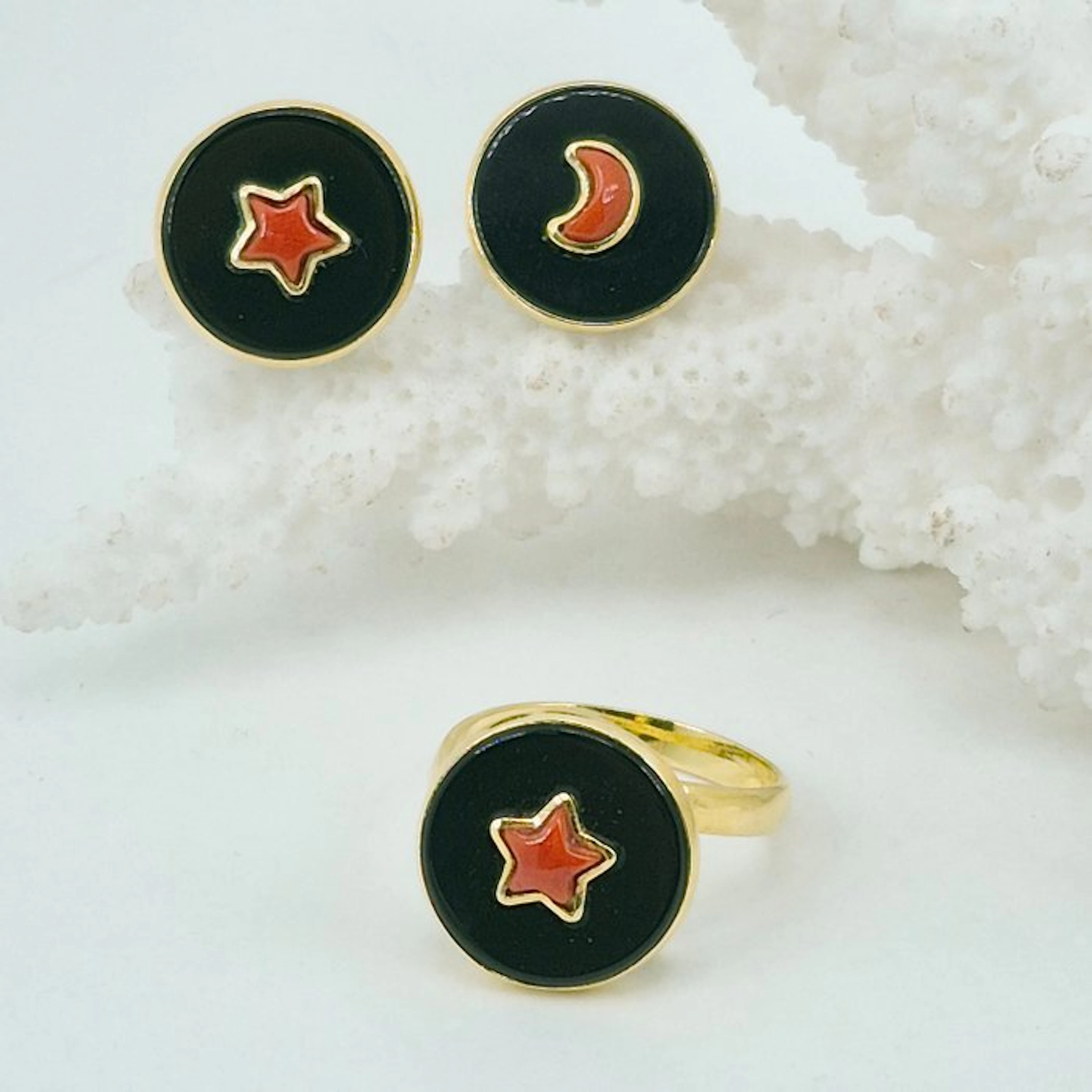 Coral - Silver, Gold-plated - 2 piece jewellery set - CORALLO MEDITERRANEO