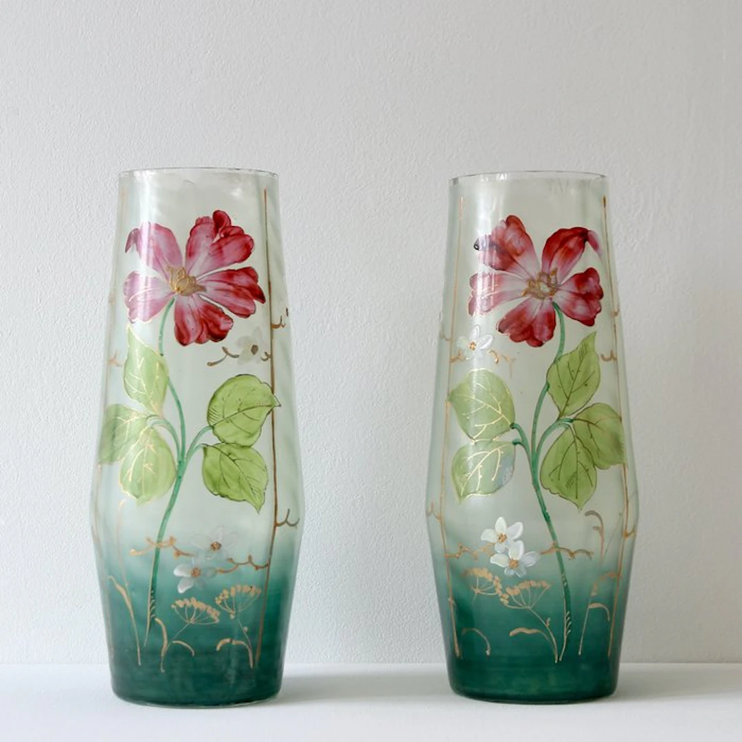 Vase (2) - Enamelled glass