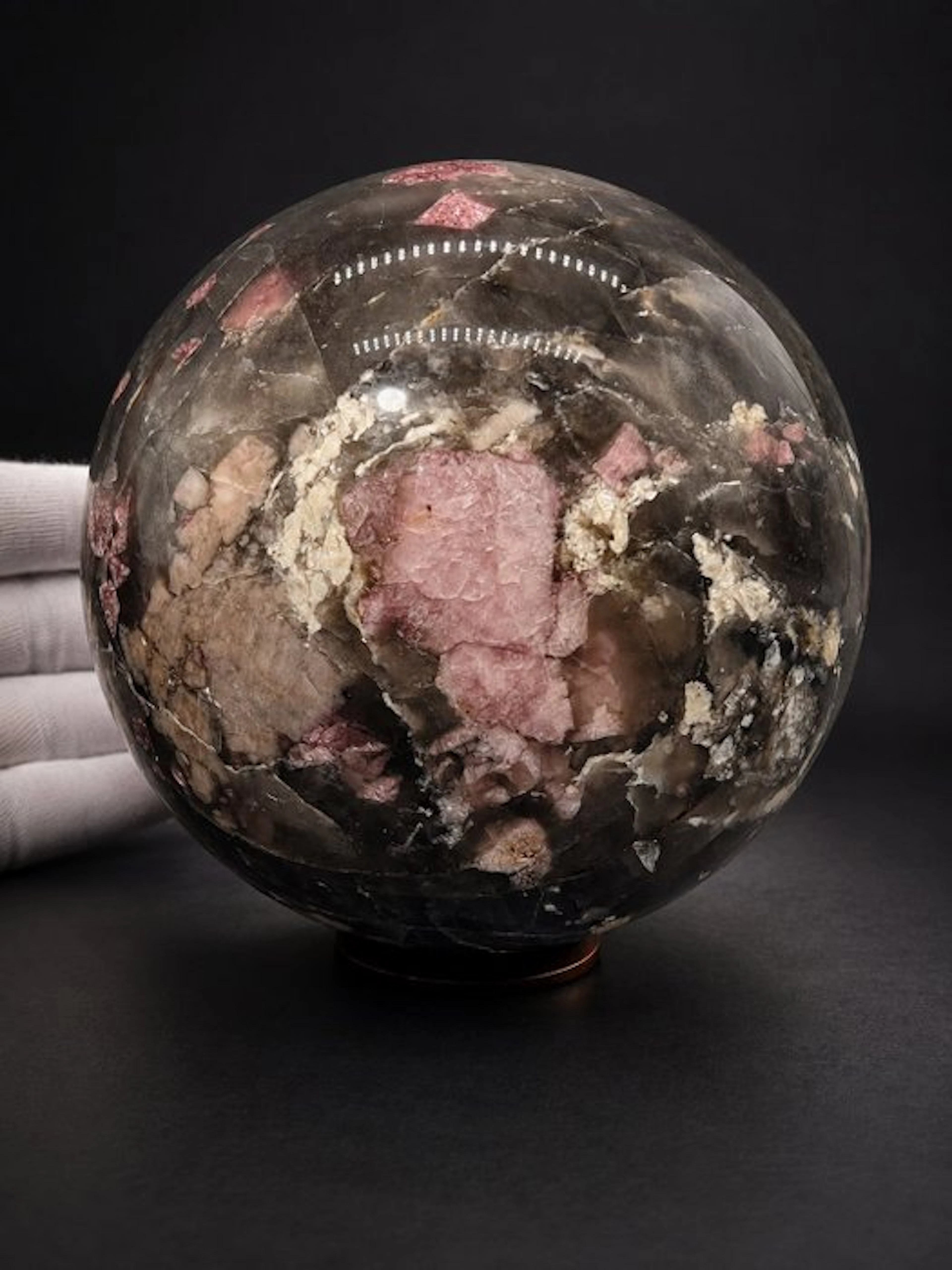Collector’s Pink Tourmaline and Smoky Quartz Sphere with...