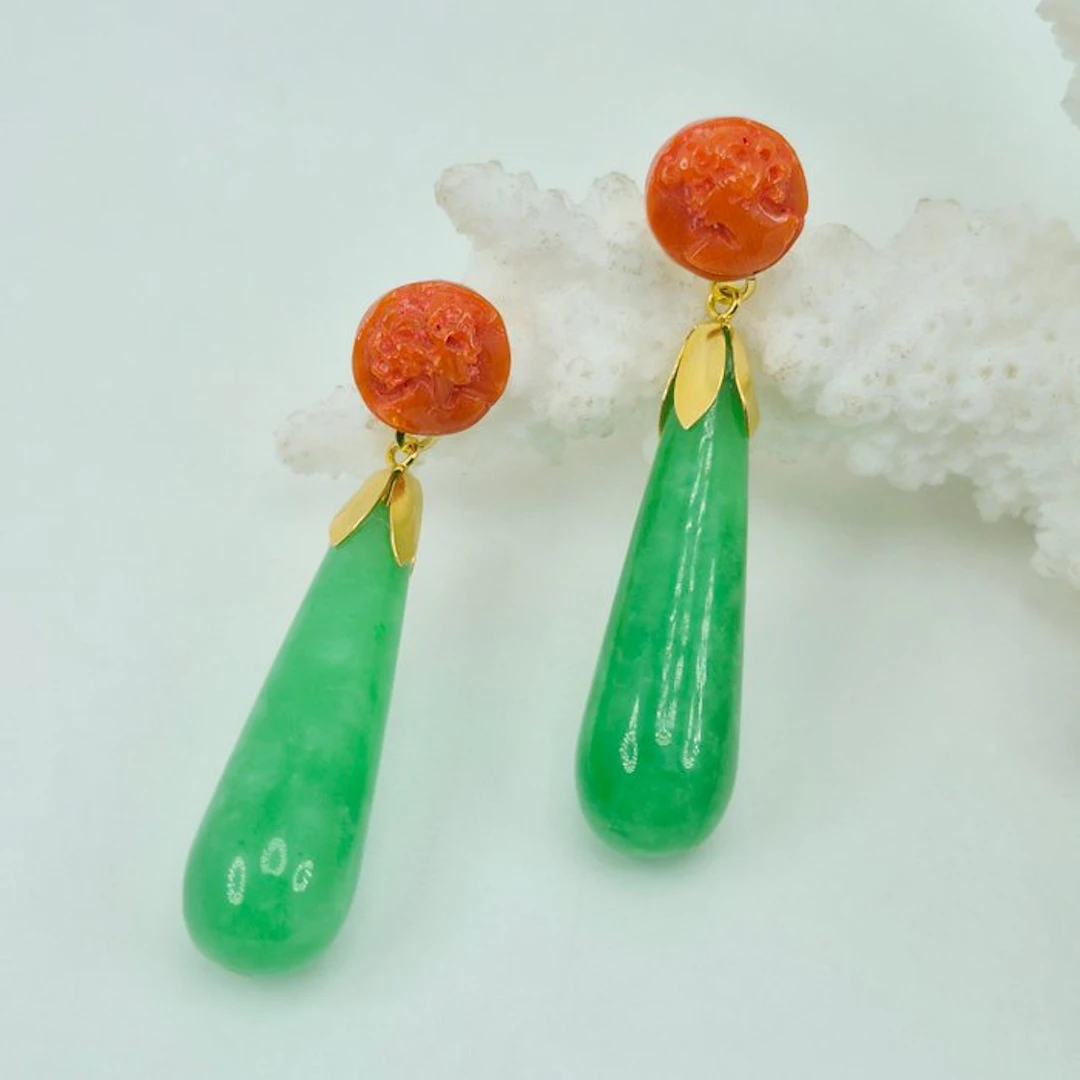 Coral - Silver, Gold-plated - Earrings - CORALLO MEDITERRANEO