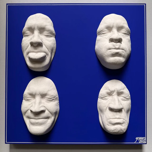 gregos - White faces on blue background -white line