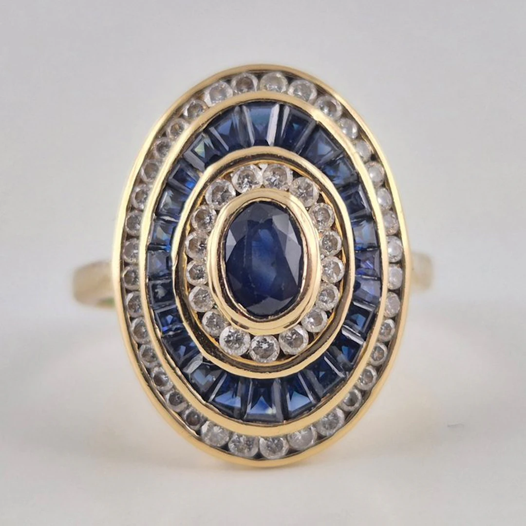 No reserve price - Ring - 18 kt. Yellow gold - 2.40ct. tw. Sapphire - Diamond