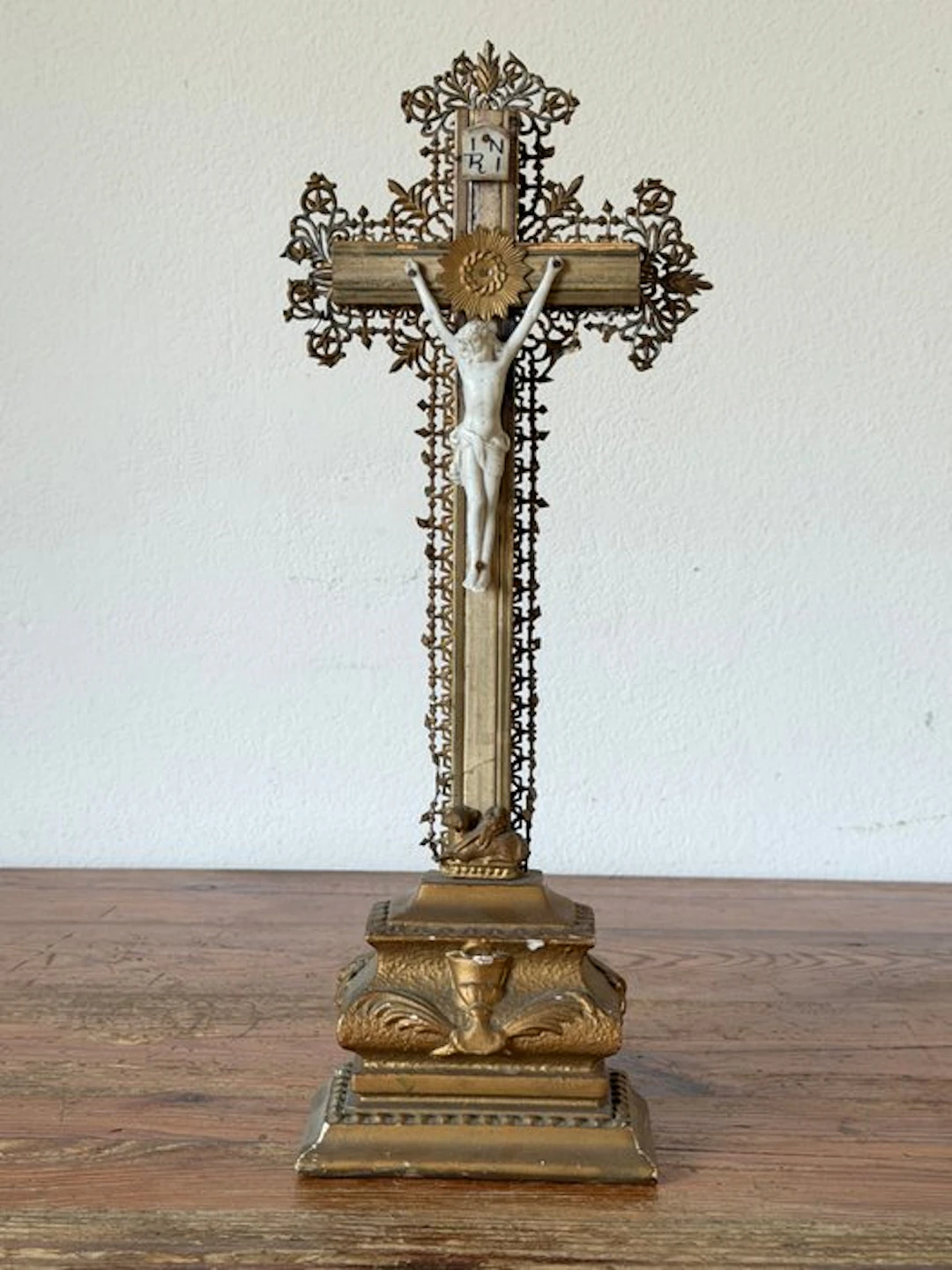Antique Crucifix - Biscuit porcelain - 1850-1900 - Standing crucifix - 42 cm
