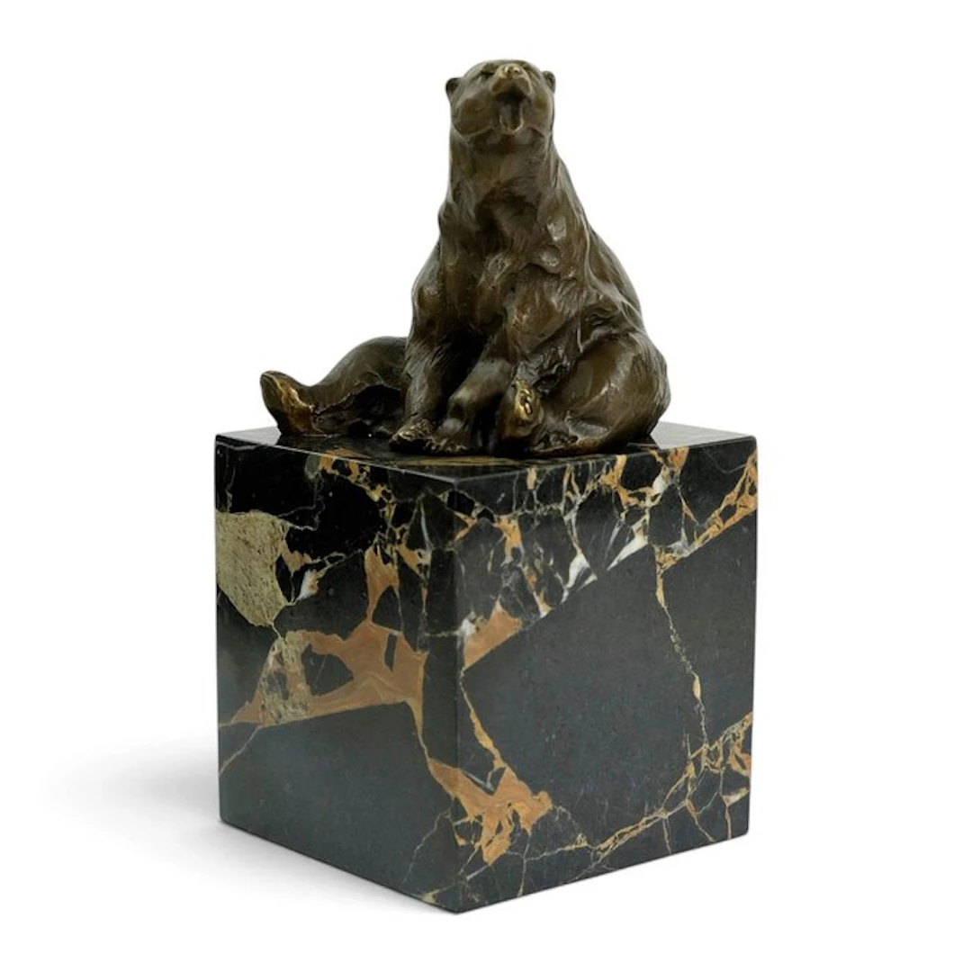 Sculpture, Seated Polar Bear - 20 cm - Bronze, Marble