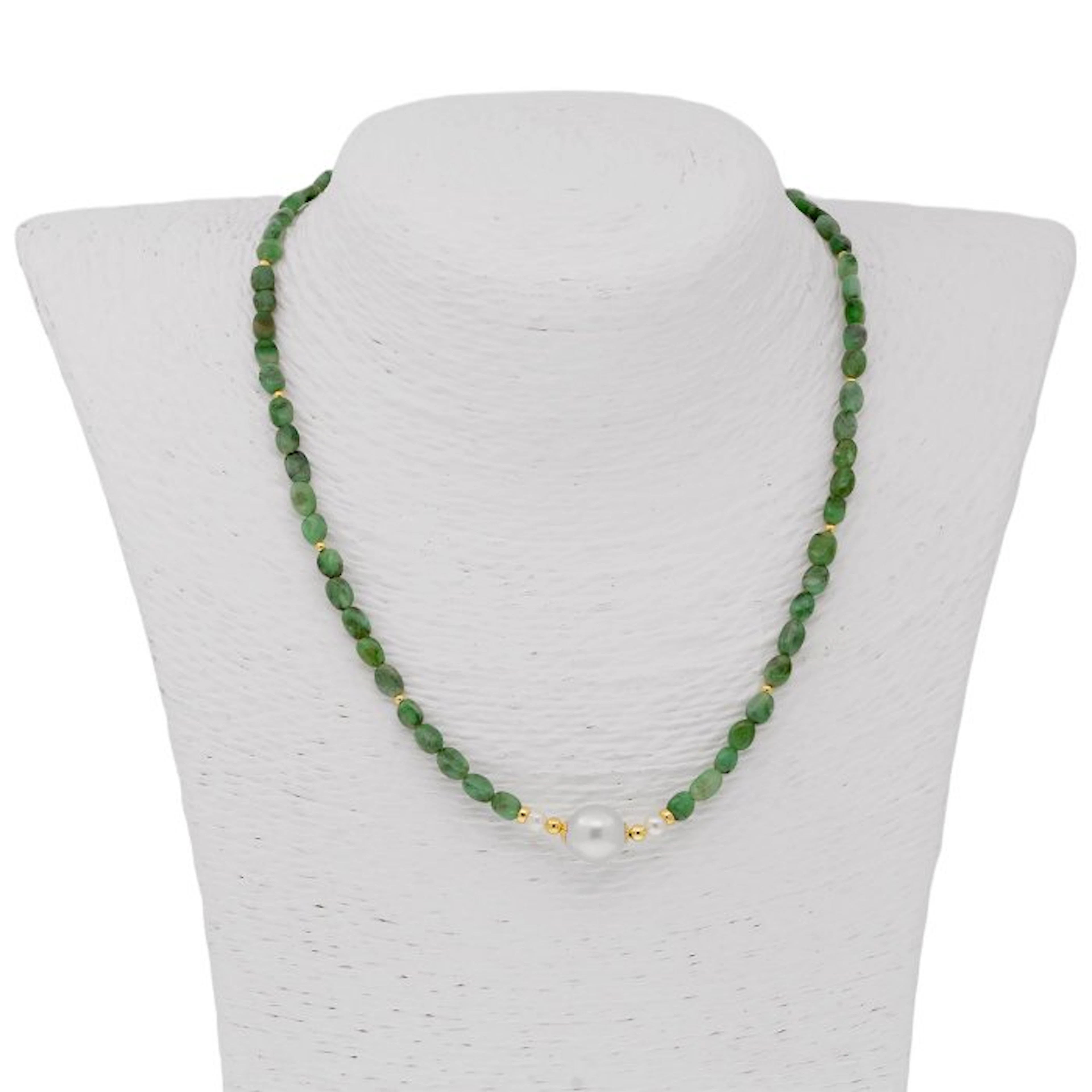 No reserve price - Necklace - 18 kt. Yellow gold Pearl - Emerald