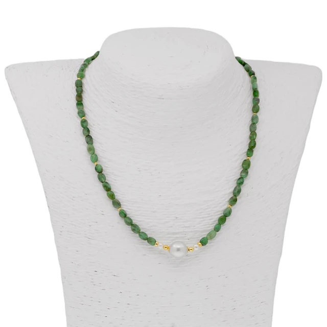 No reserve price - Necklace - 18 kt. Yellow gold Pearl - Emerald