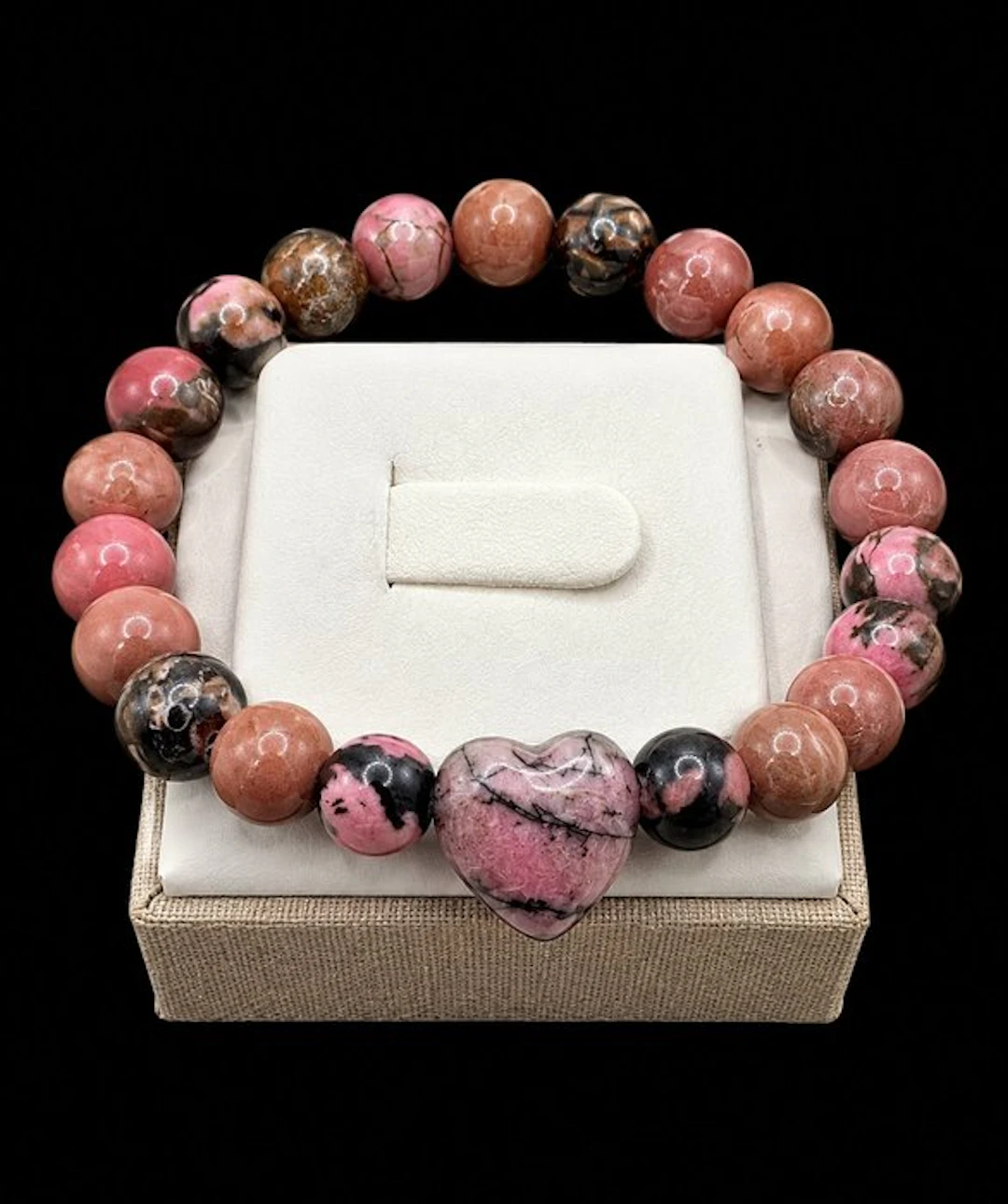 Very Beautiful Rhodonite Heart Bracelet in Gift Box - Bracelet - Bracelet