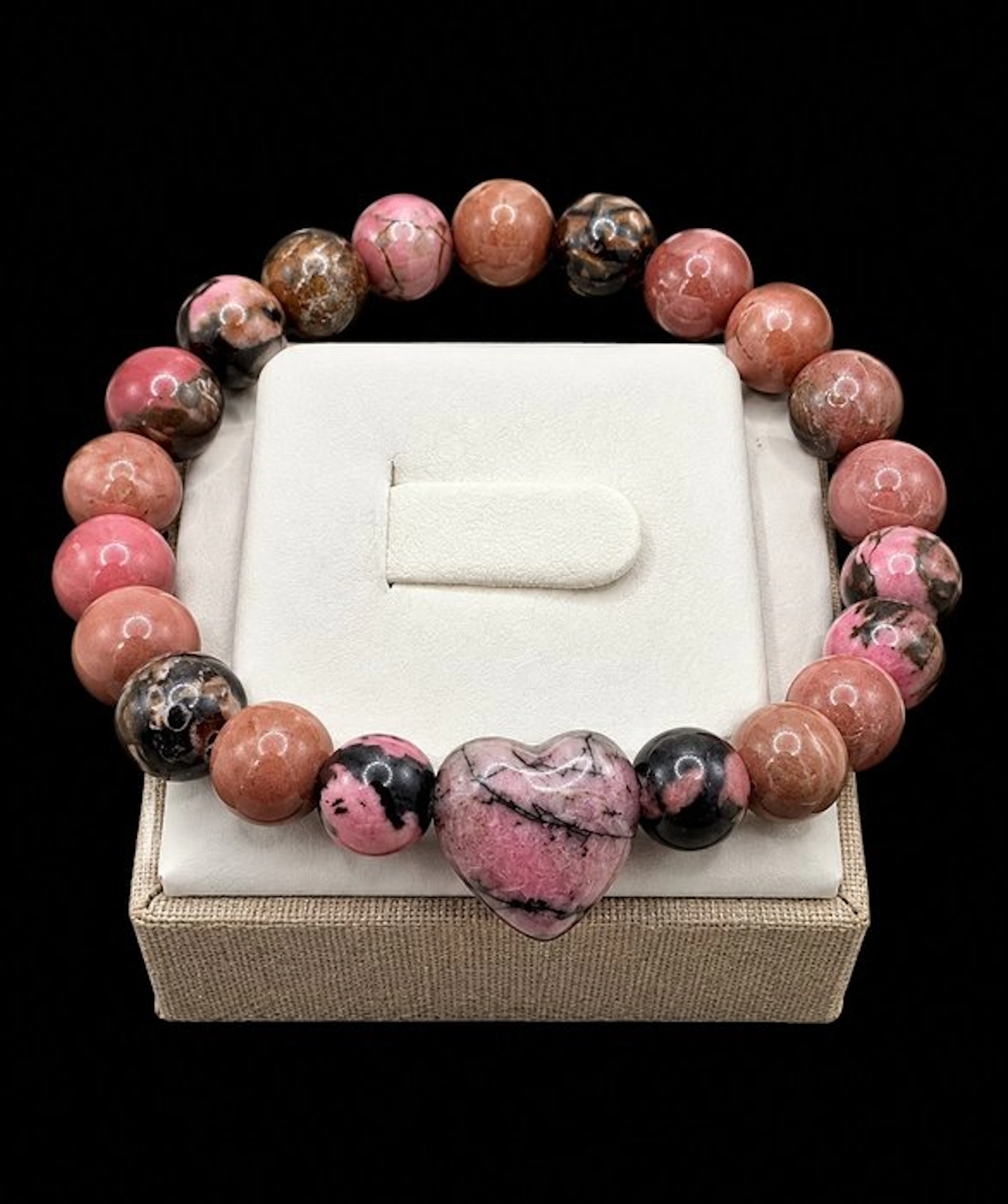 Very Beautiful Rhodonite Heart Bracelet in Gift Box - Bracelet - Bracelet
