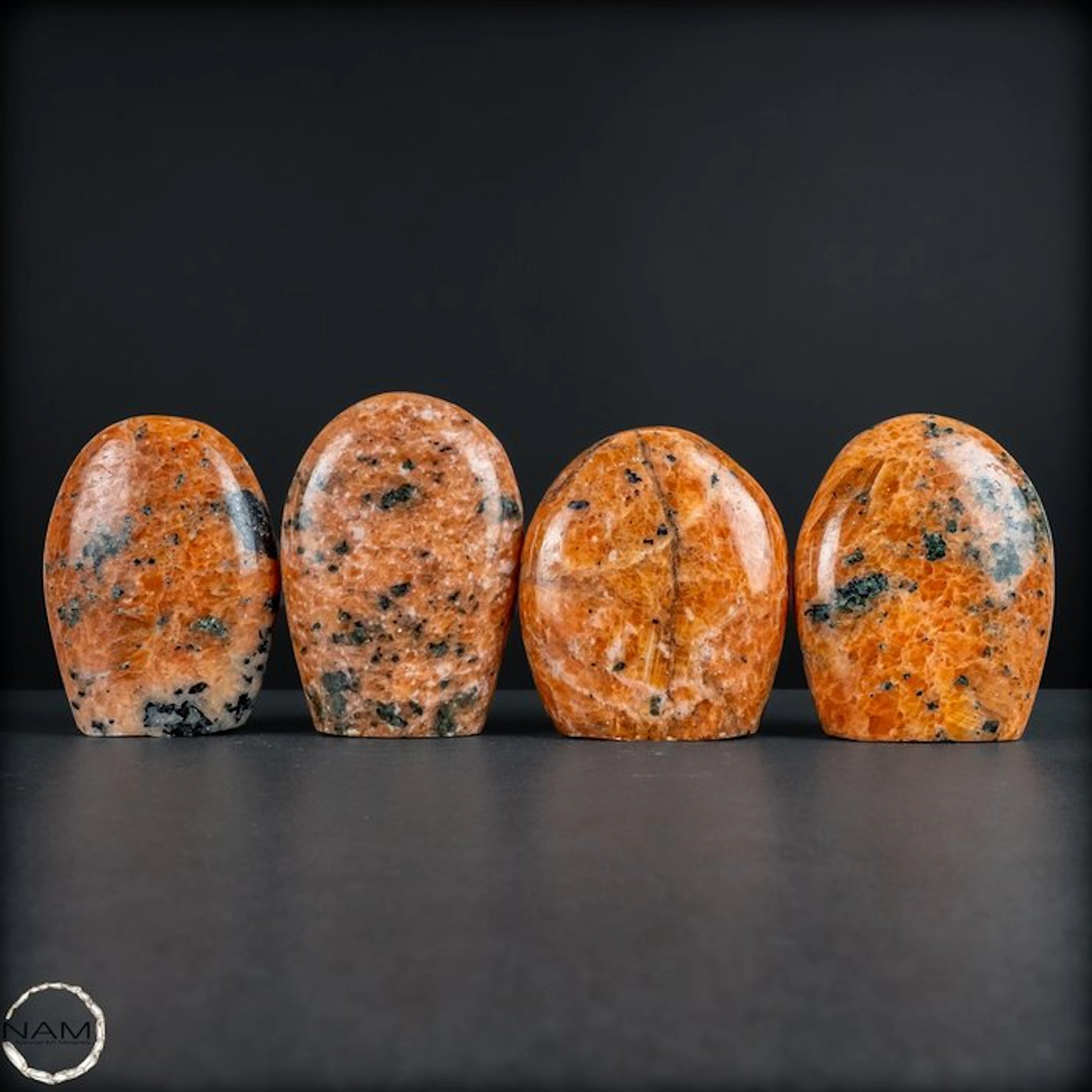 Orange Calcite freeforms with black tourmaline – Powerful...