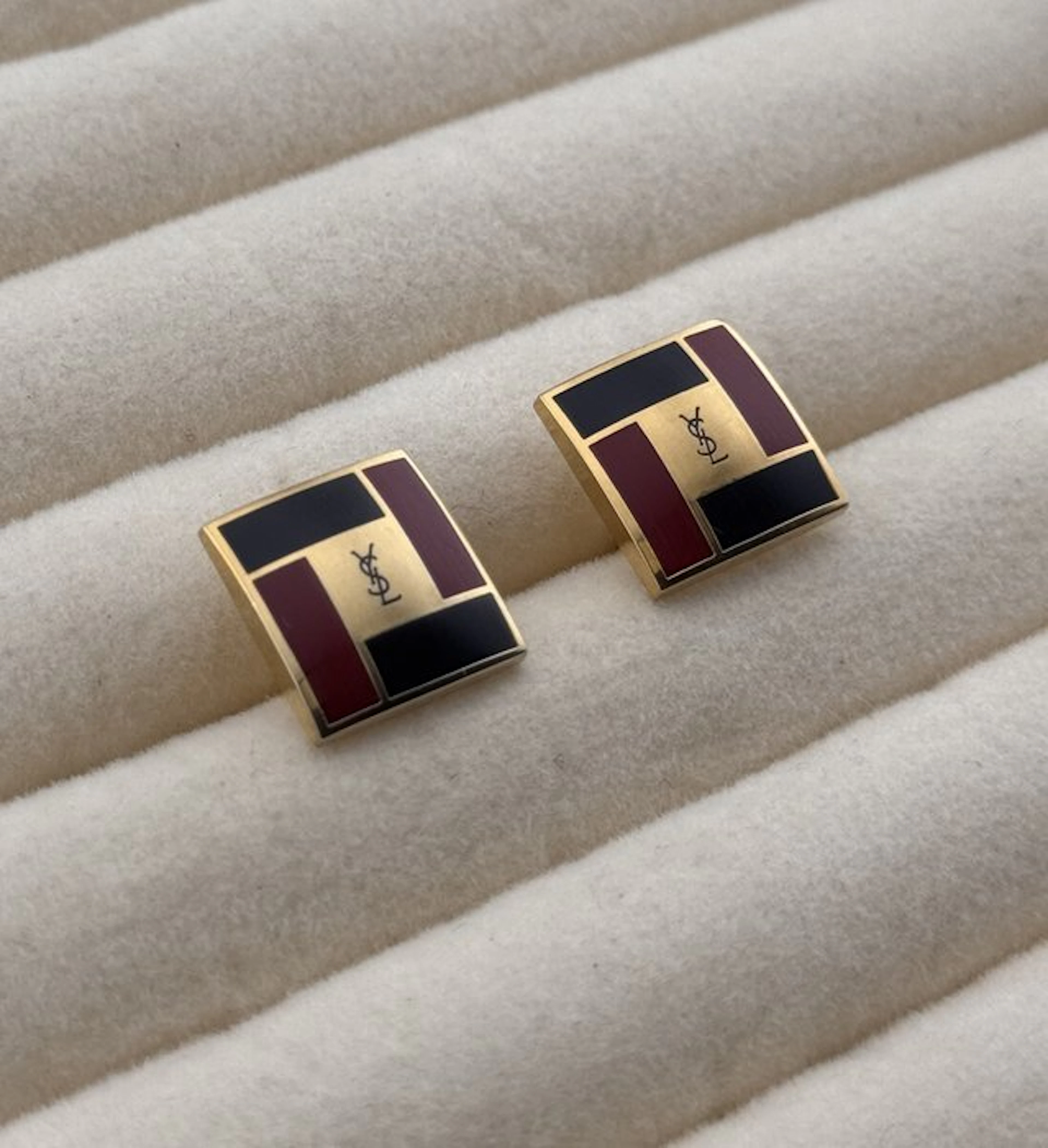 Yves Saint Laurent - Steel - Cufflinks - Black & Red Pattern
