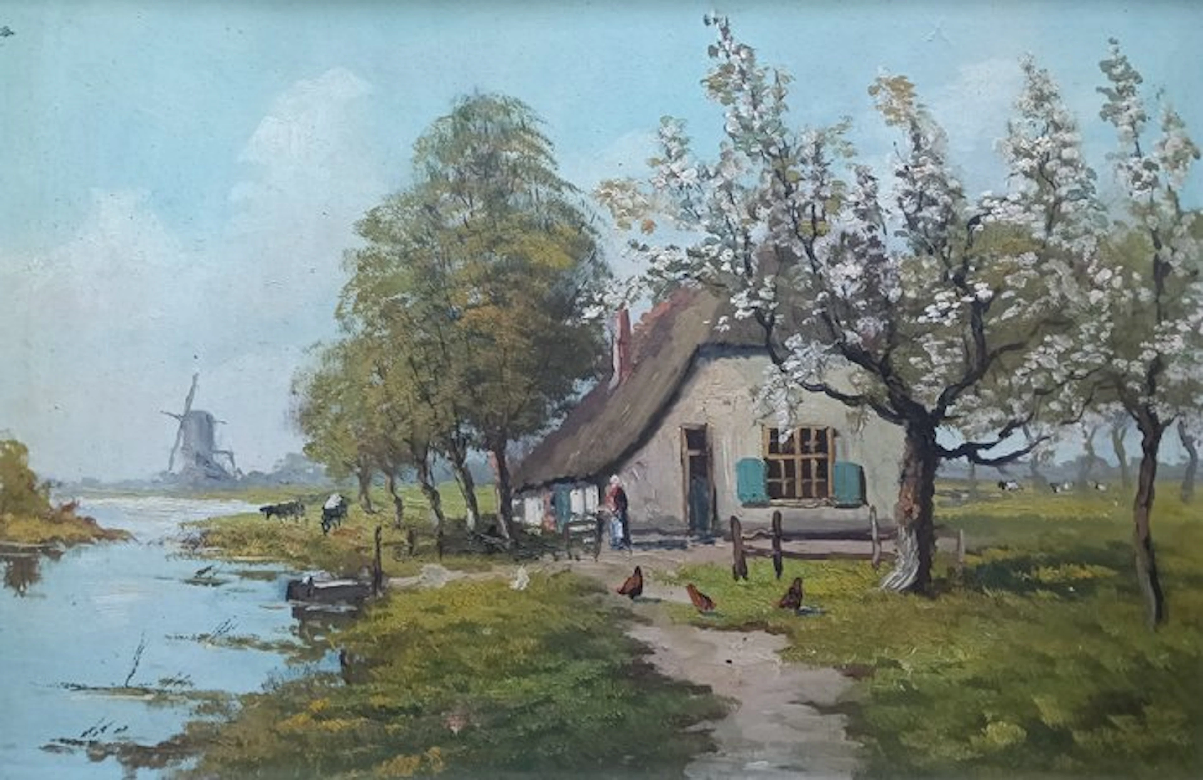 Dutch school (XX) - Boerderij tussen de bloesem
