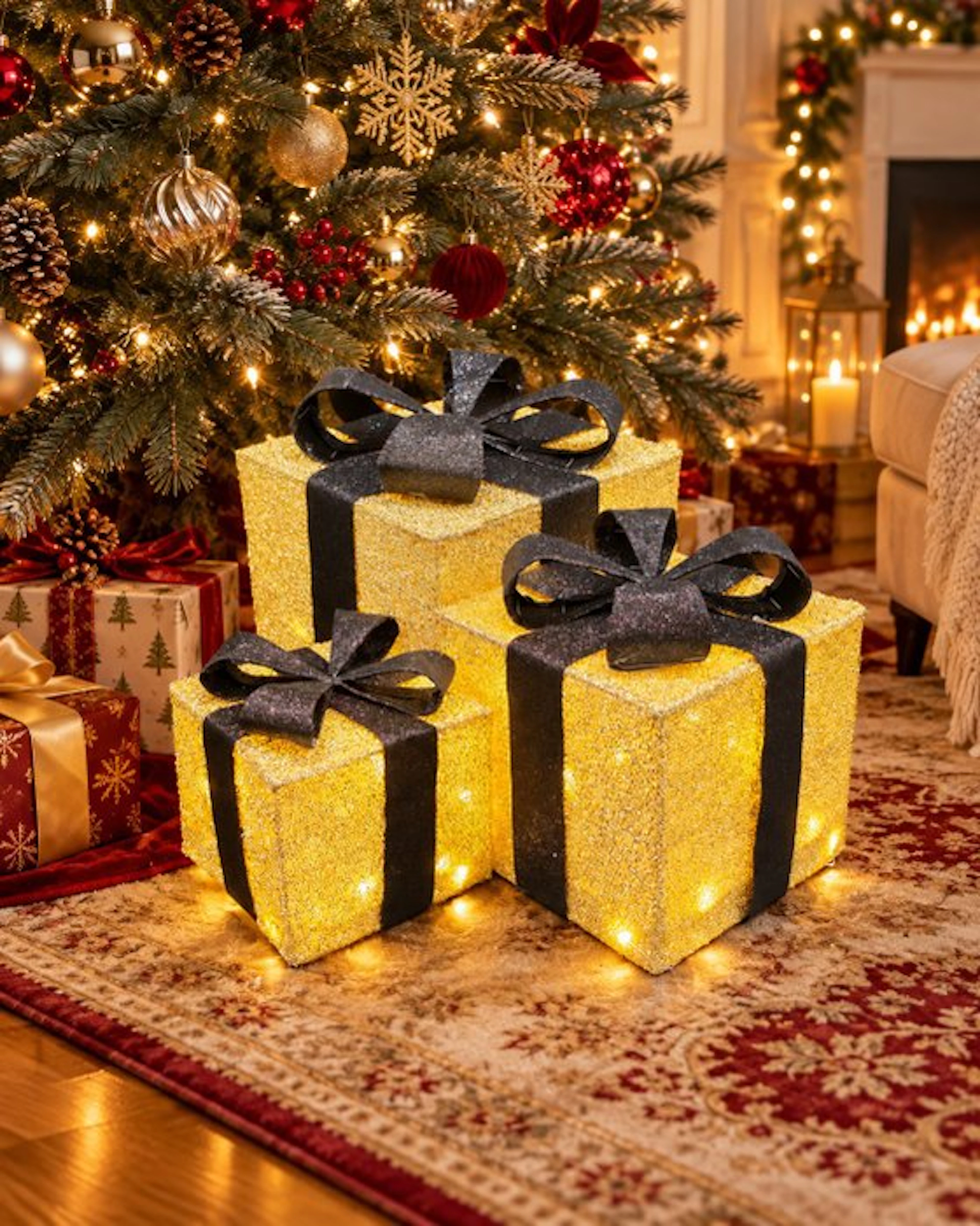 Decorative ornament (3) - LED - Gold Boxes - New