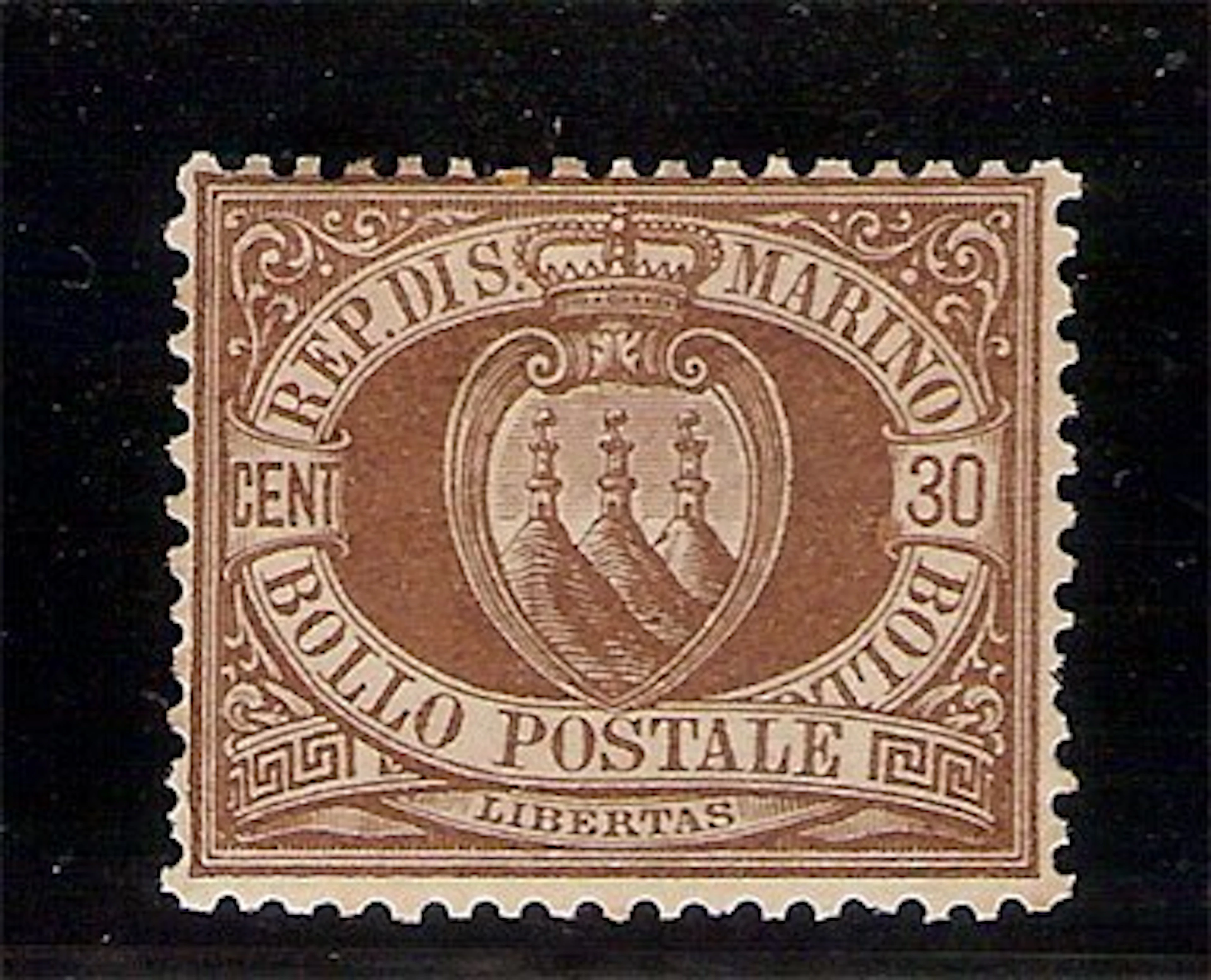 San Marino 1877 - 30c brown new with trace of linguella - Sassone n° 6